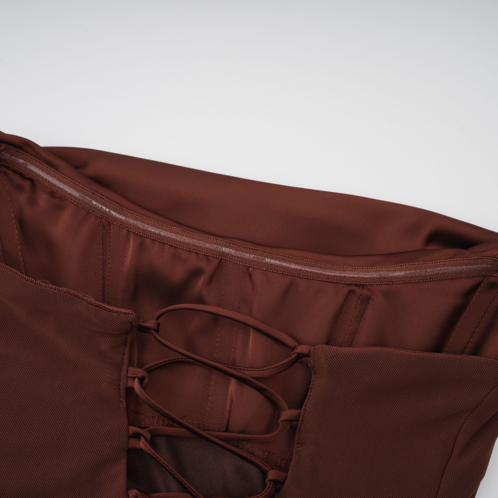 Brown Ruched Corset Maxi Dress