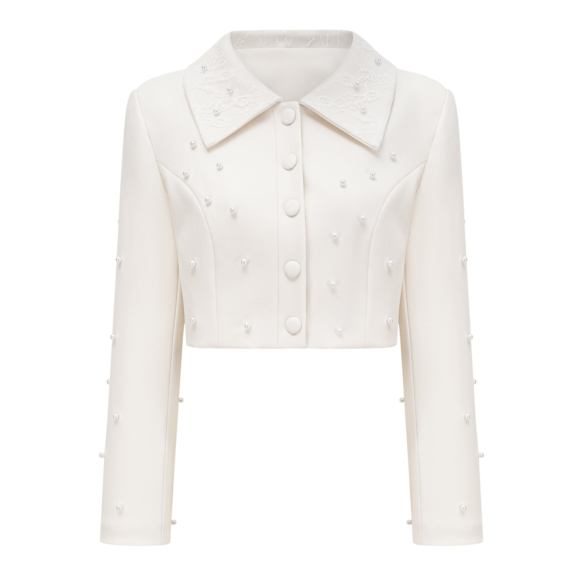  Faux Pearl Jacket & Pleated Skirt Set