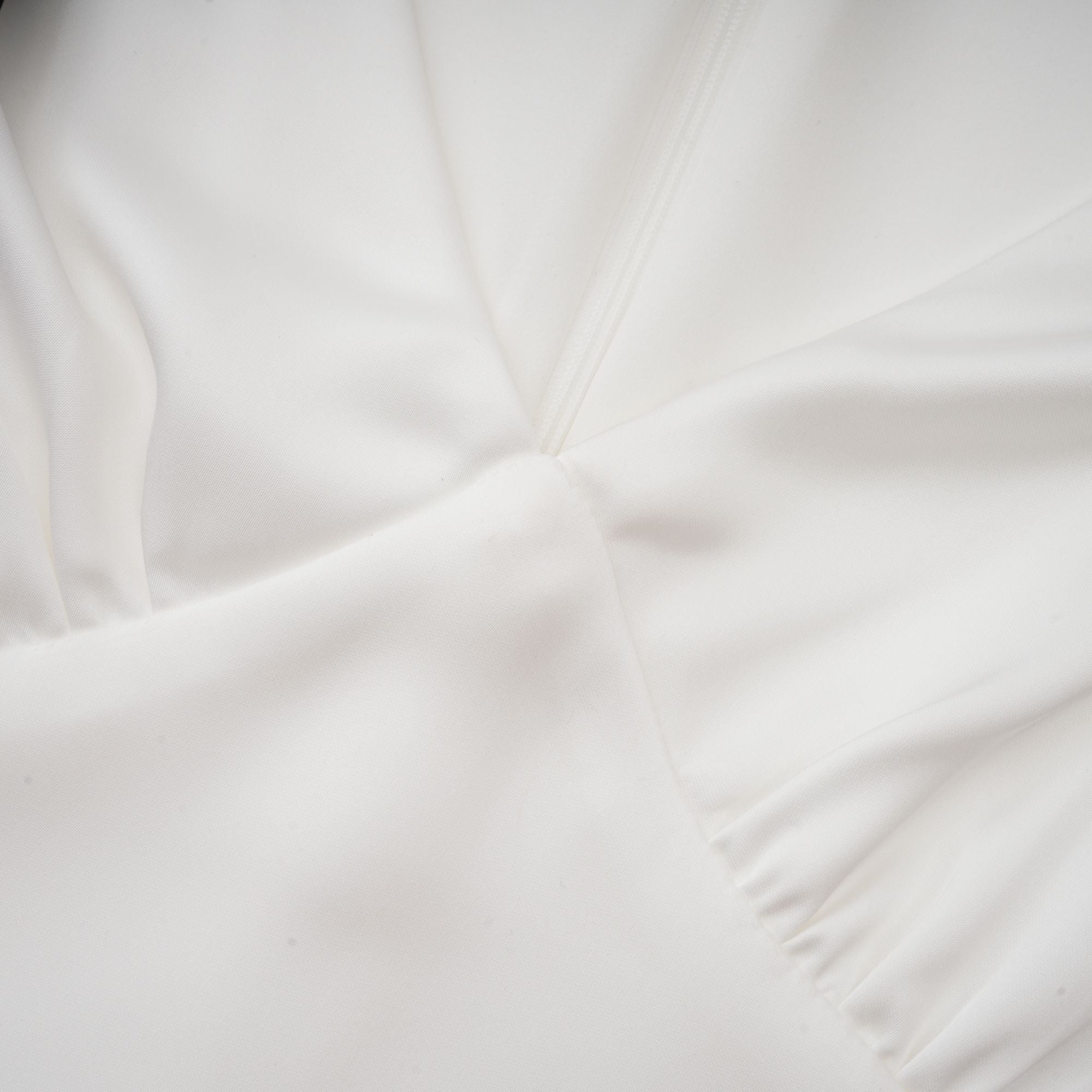 White satin V-neck midi dress with black bow shoulder straps