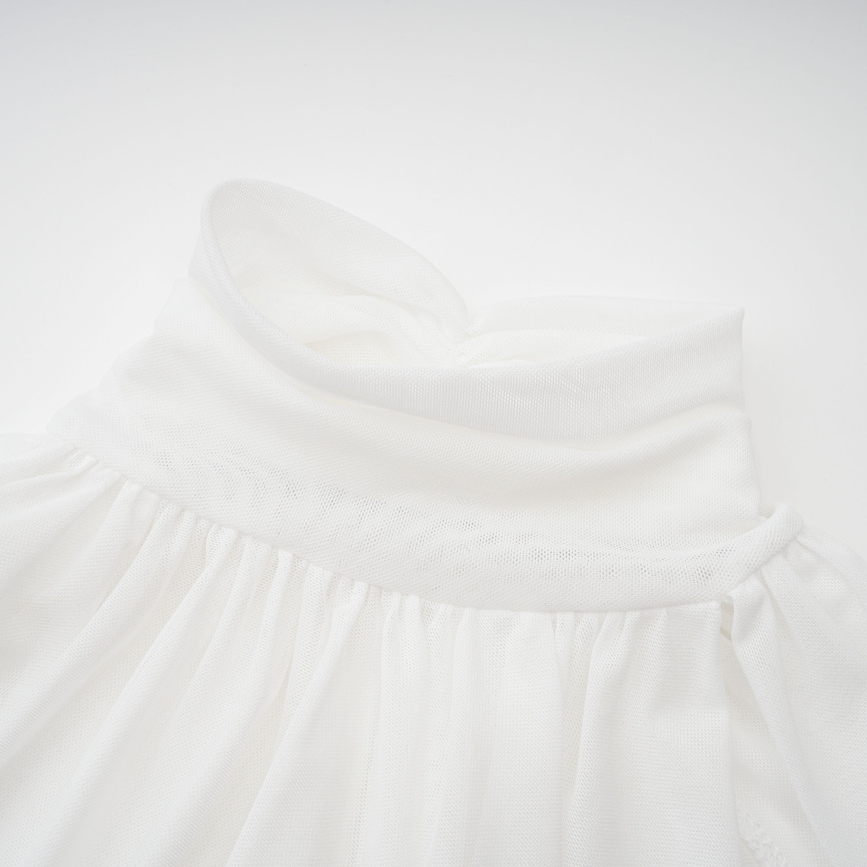 White Chiffon Maxi Dress with High Neck, Side Cut-Out, and High Leg Slit