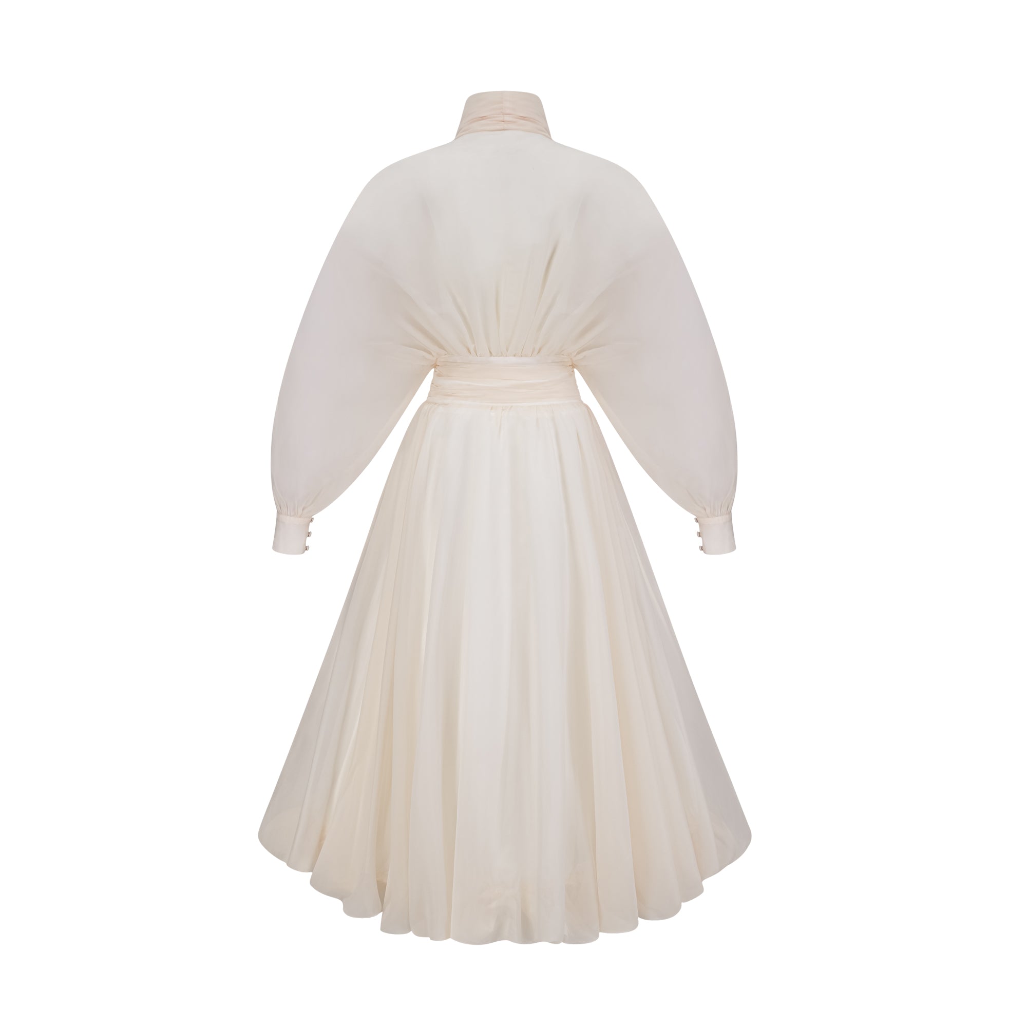 Cream long-sleeve midi dress with a balloon hem