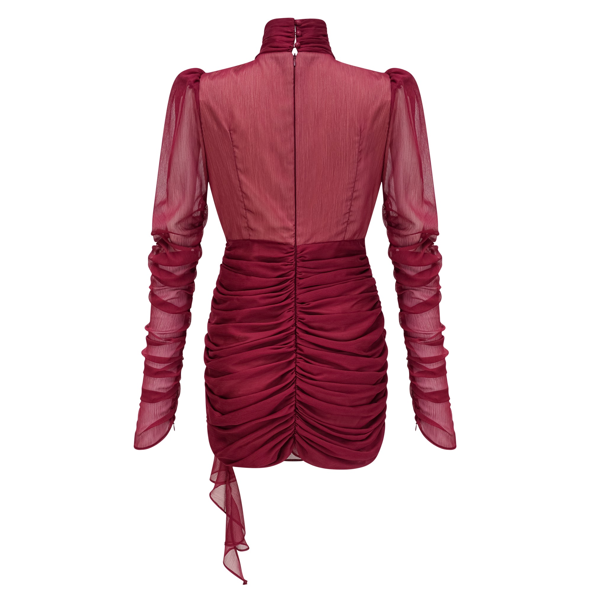 Burgundy Asymmetrical Ruched Mini Dress