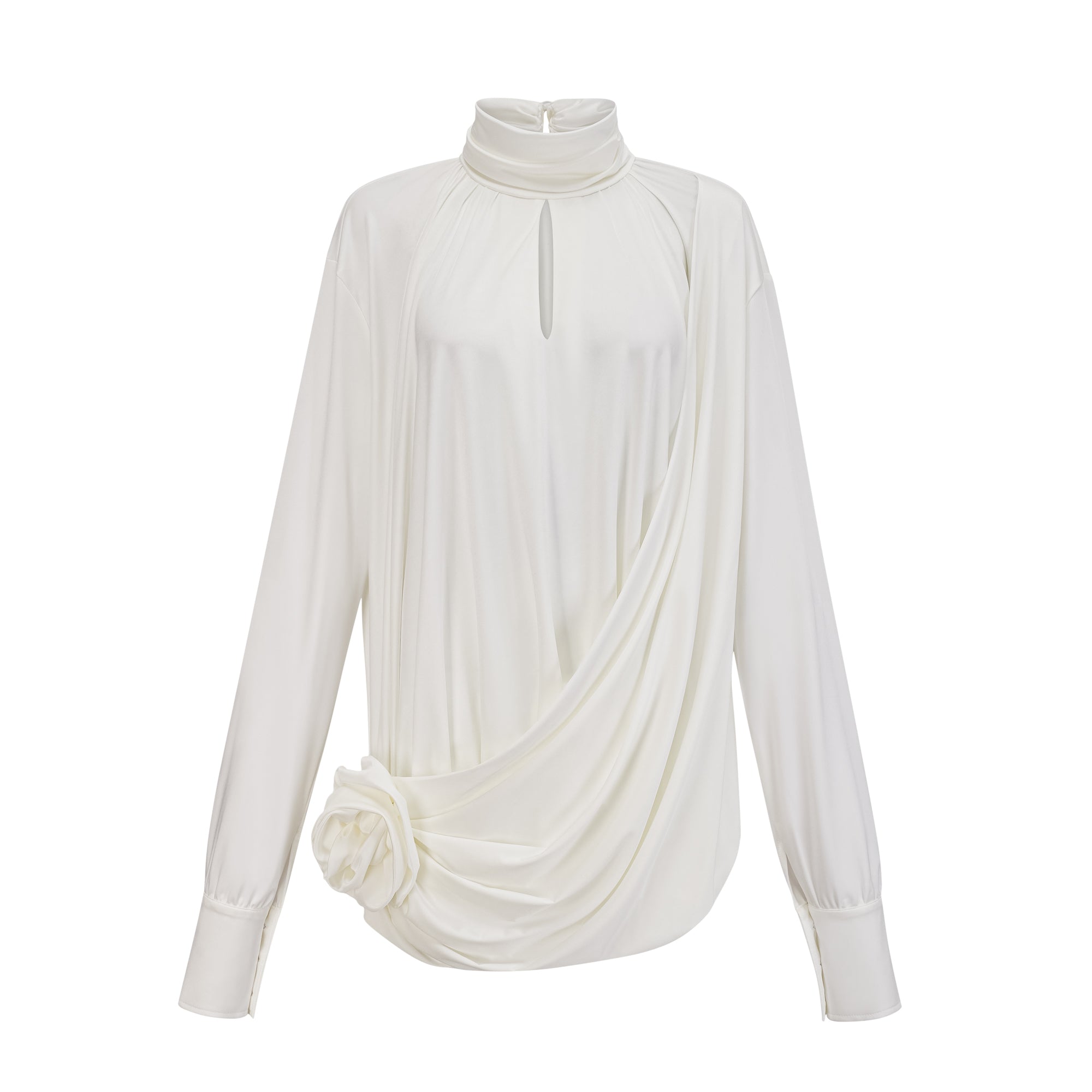 Maeva Faux-Flower Ruched Mini Dress in White