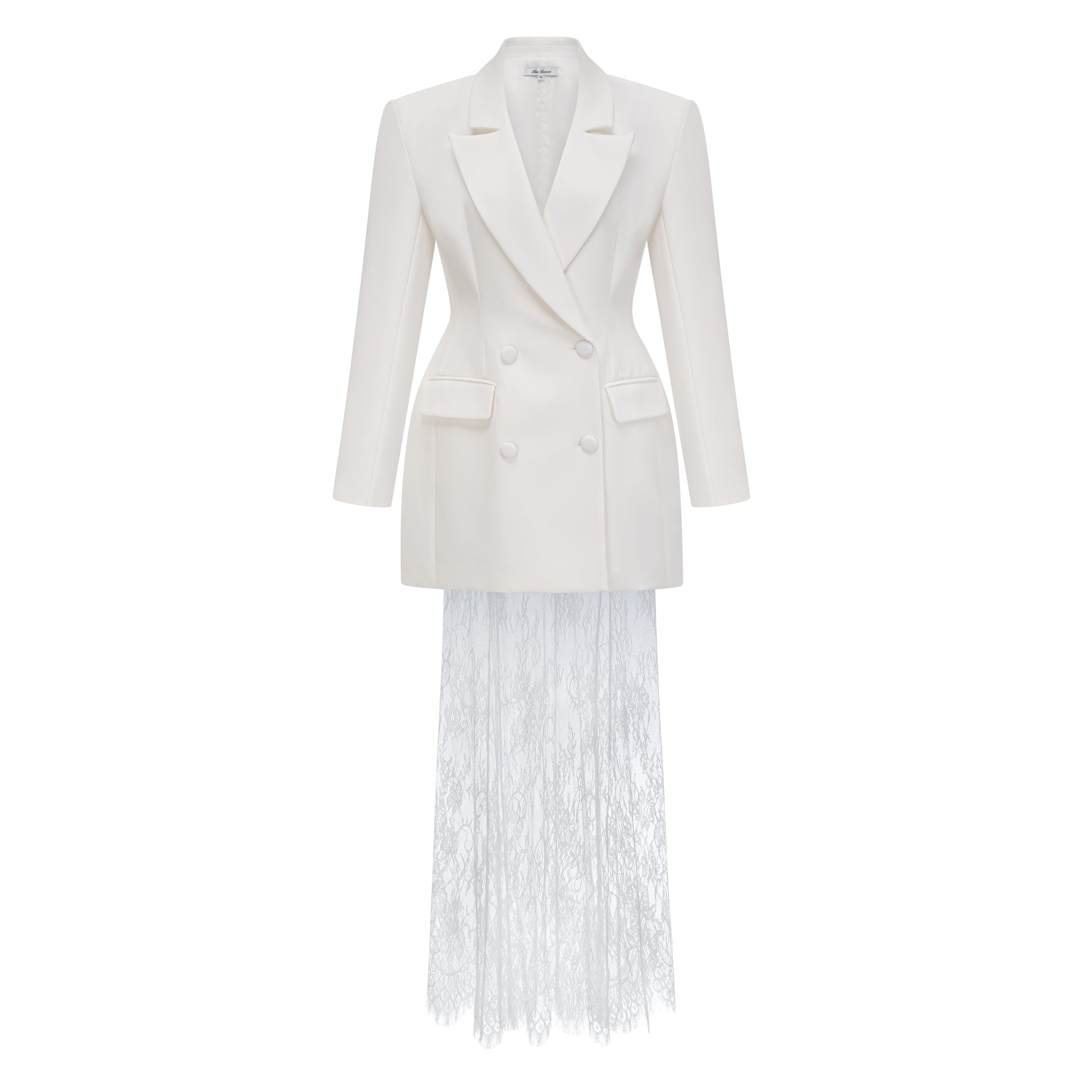 White Blazer & Lace Skirt Set