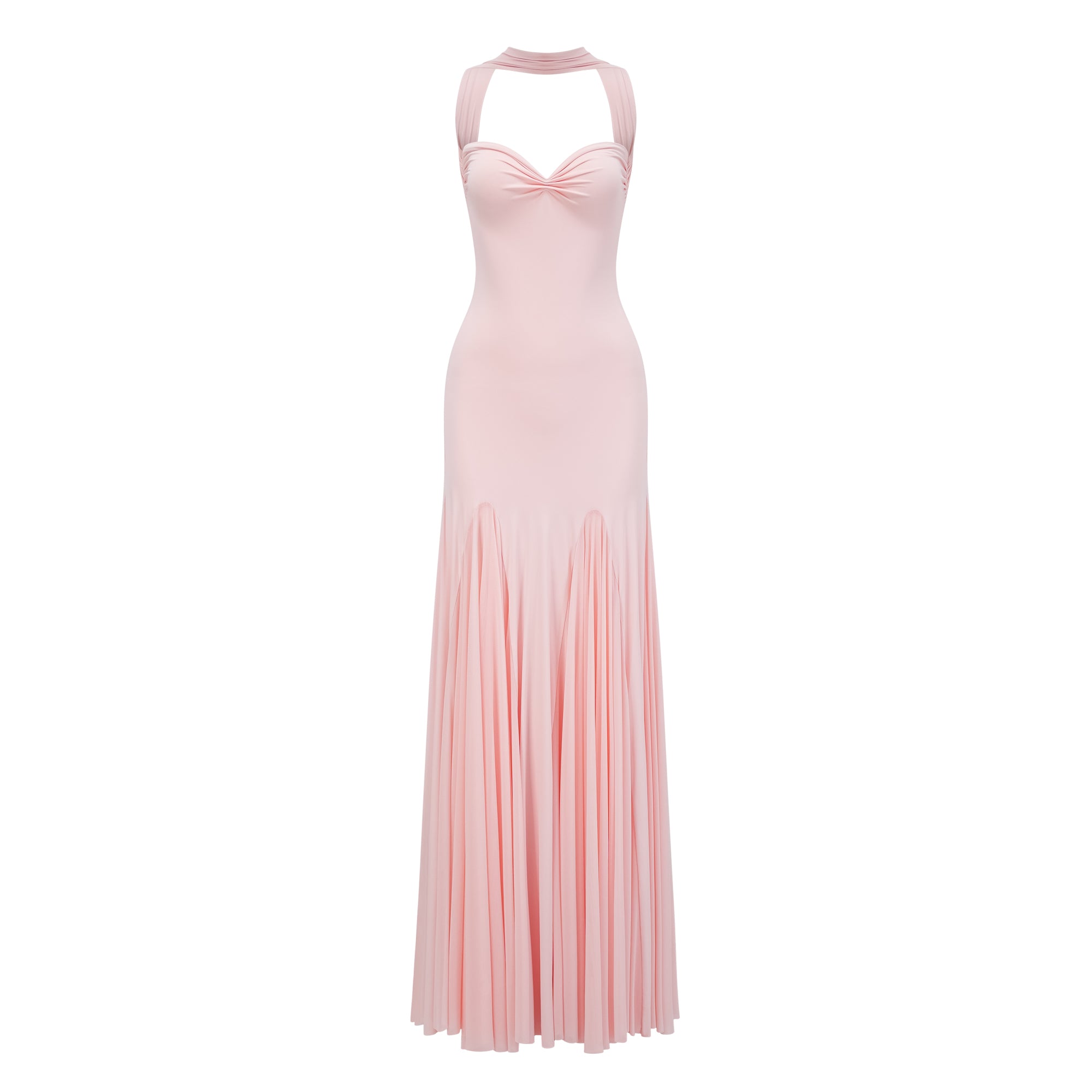 Pink Sweetheart Neck Maxi Dress