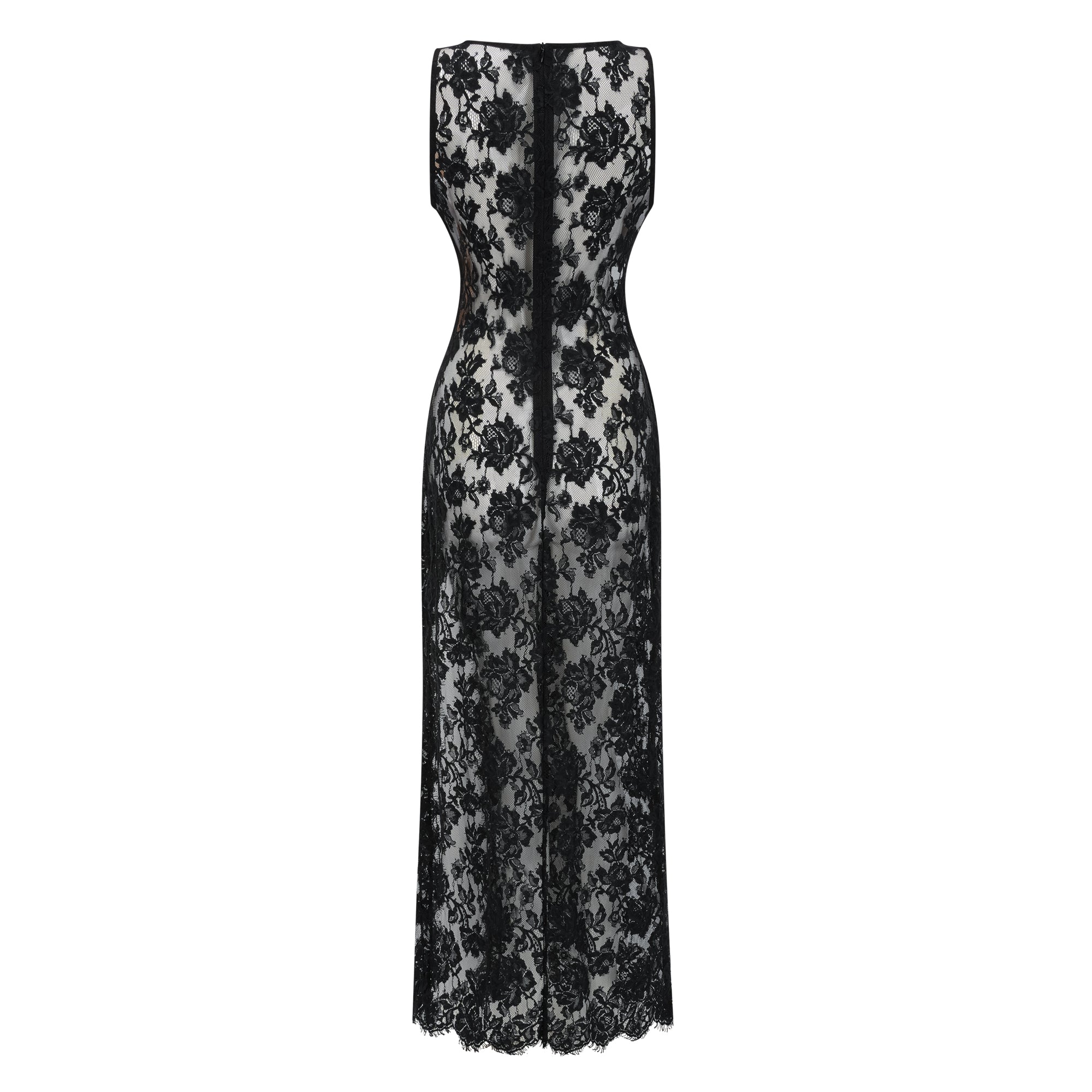 Olesya Black Semi Sheer Lace Maxi Dress