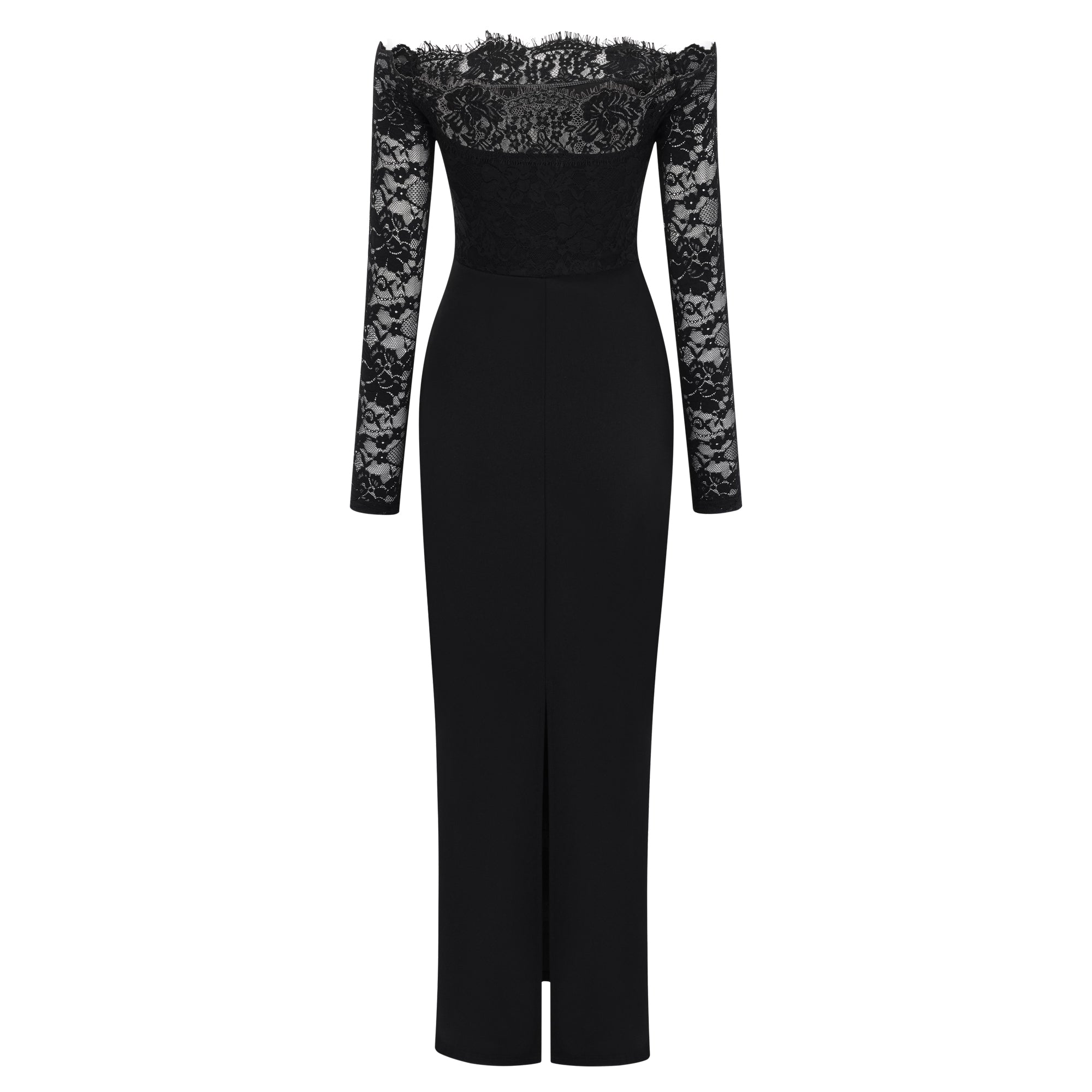 Nephele Black Off Shoulder Floral Lace Maxi Dress