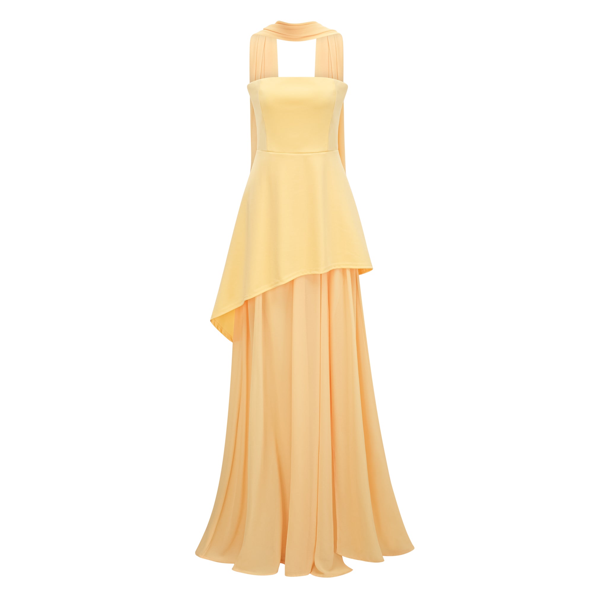 Yellow Halter Neck Peplum Gown