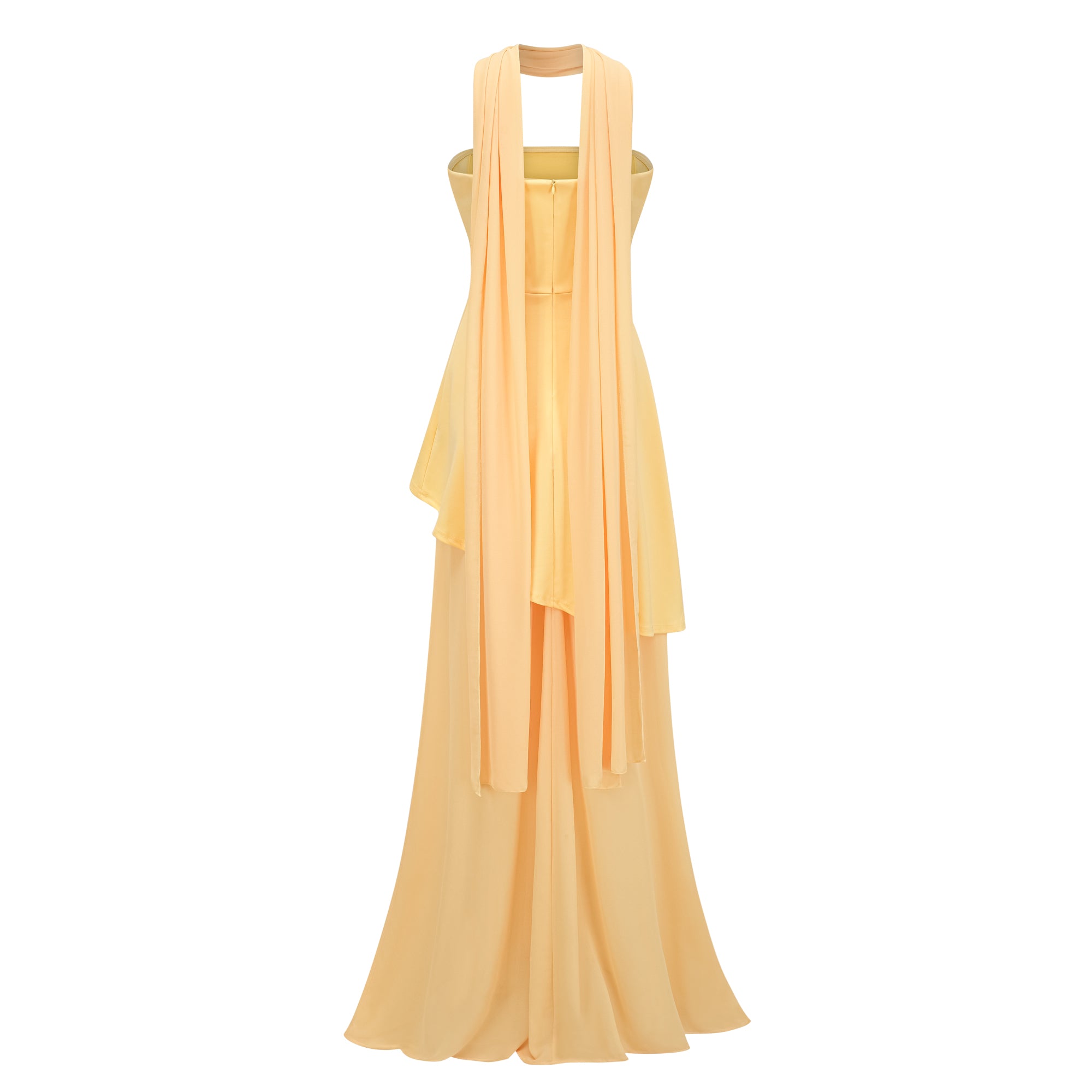 Yellow Halter Neck Peplum Gown