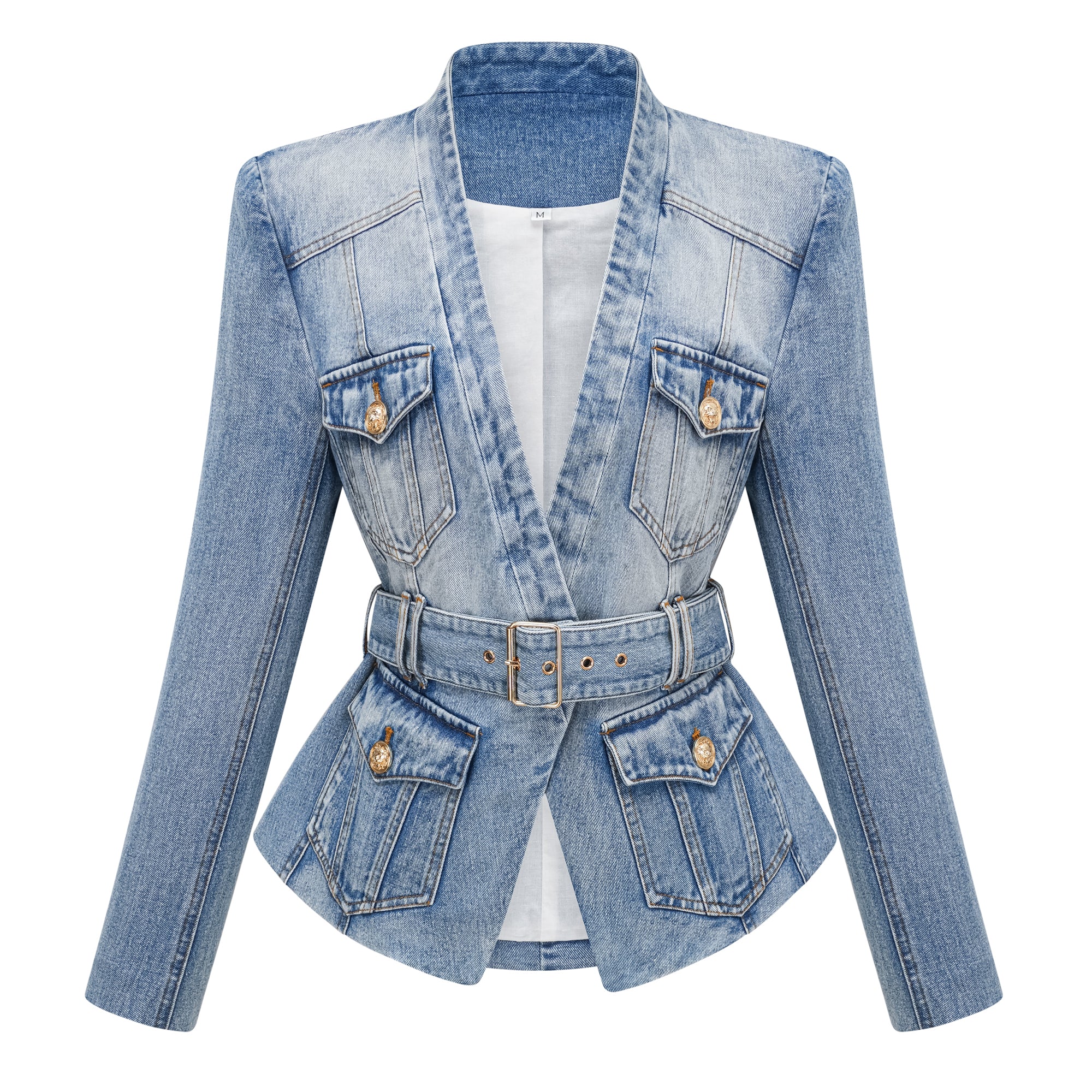 Ryu kaga / BELTED DENIM JACKET デニムジャケット Edda Light Blue Belted Denim Jacket – Miss Rosier - Women's Online