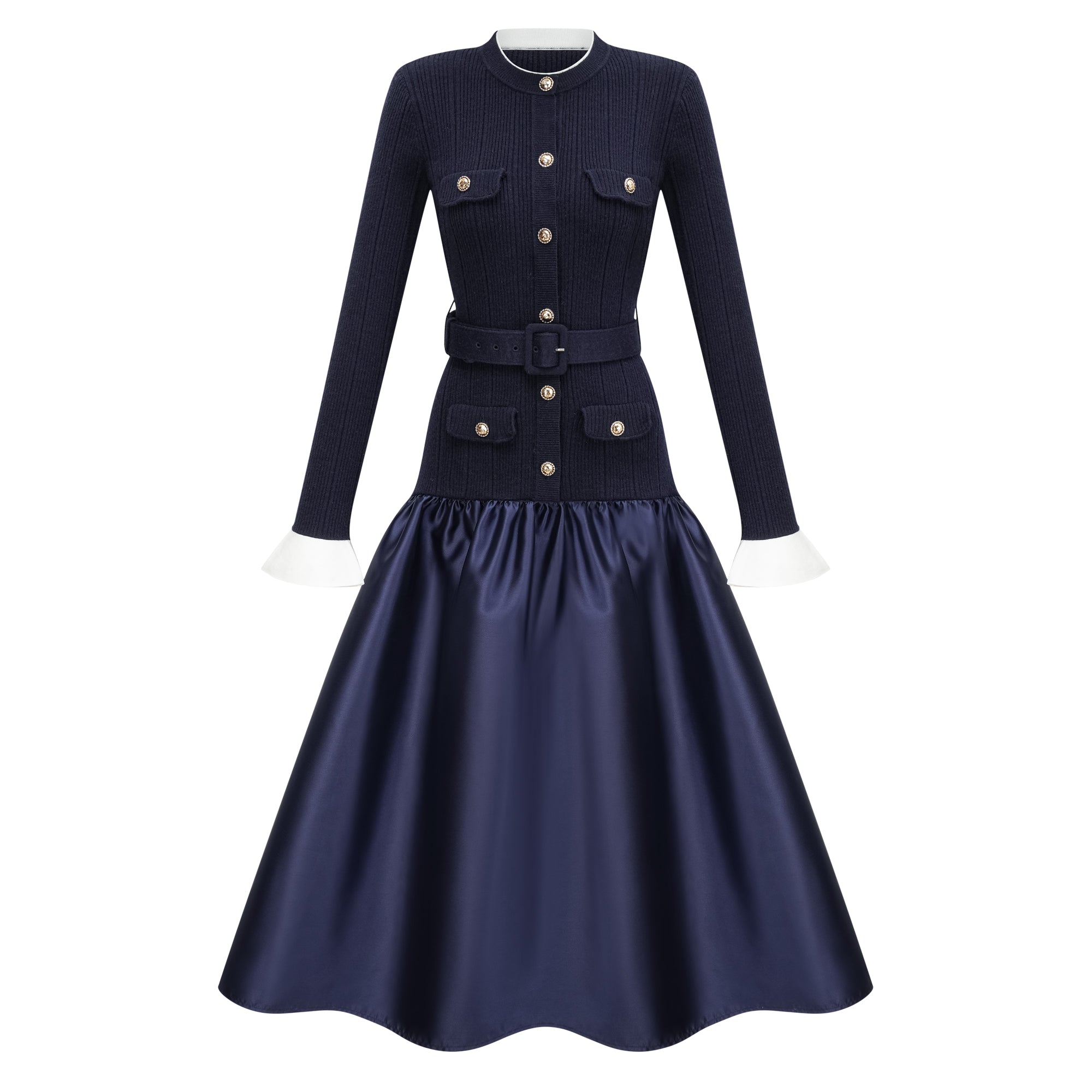 Navy Knit Midi Dres