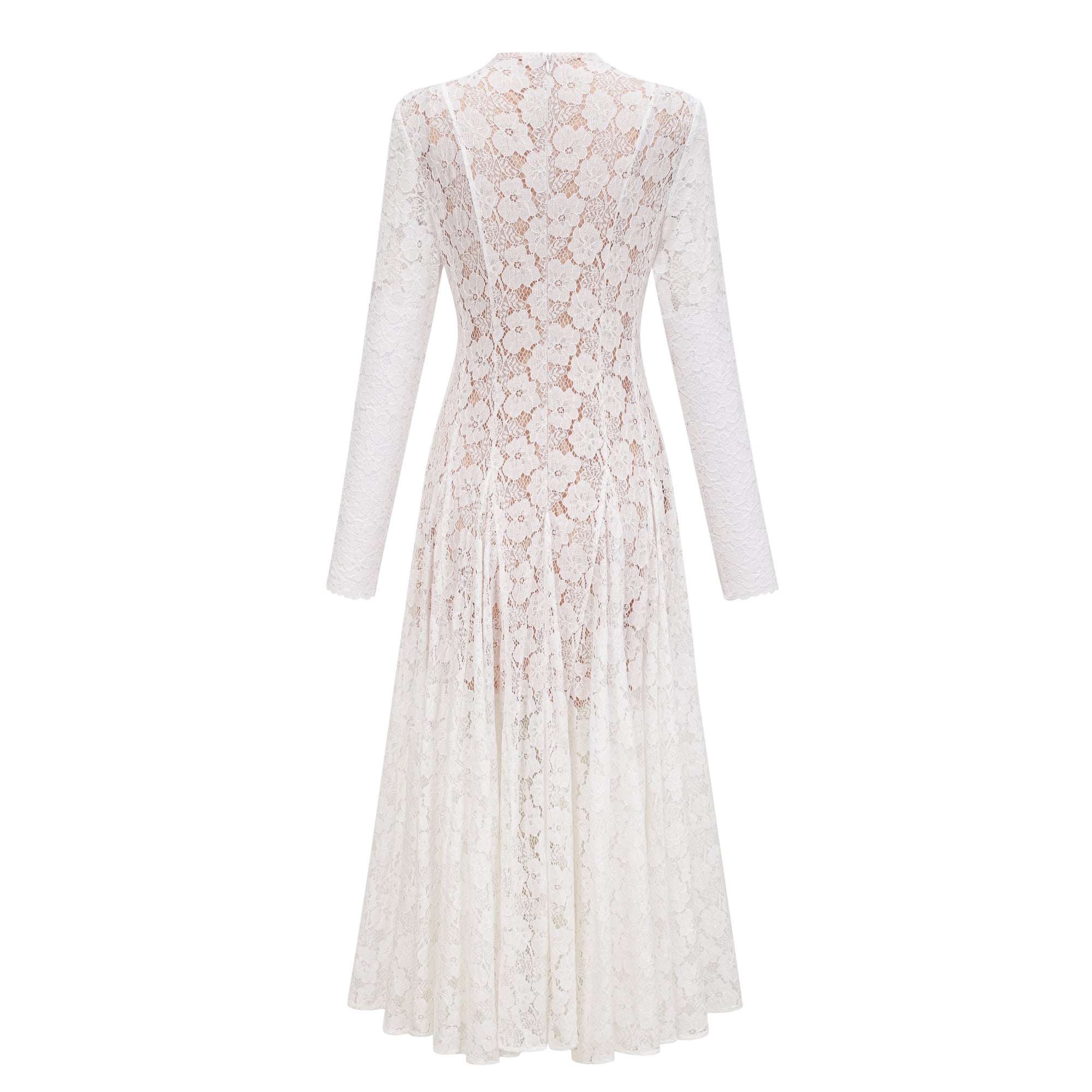 White Pleated Floral Lace Midi Dress
