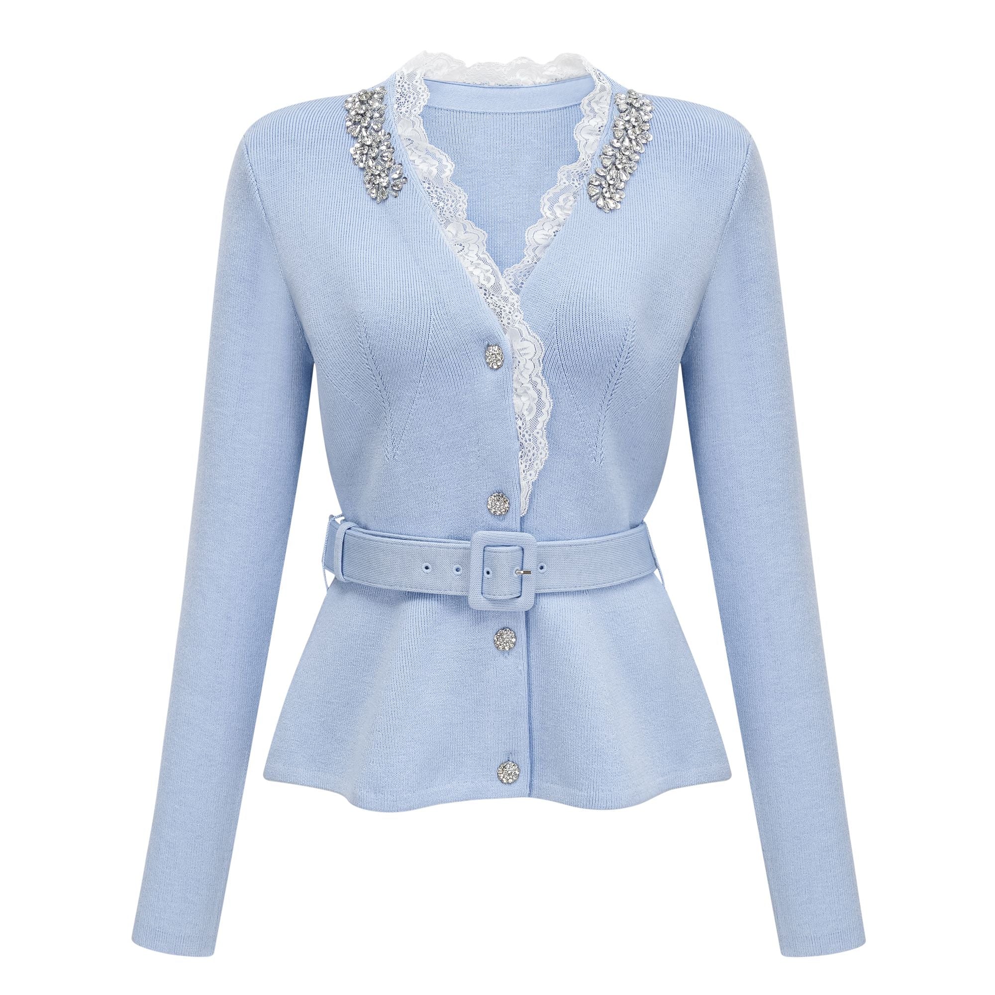 Blue Crystal Trim Cardigan