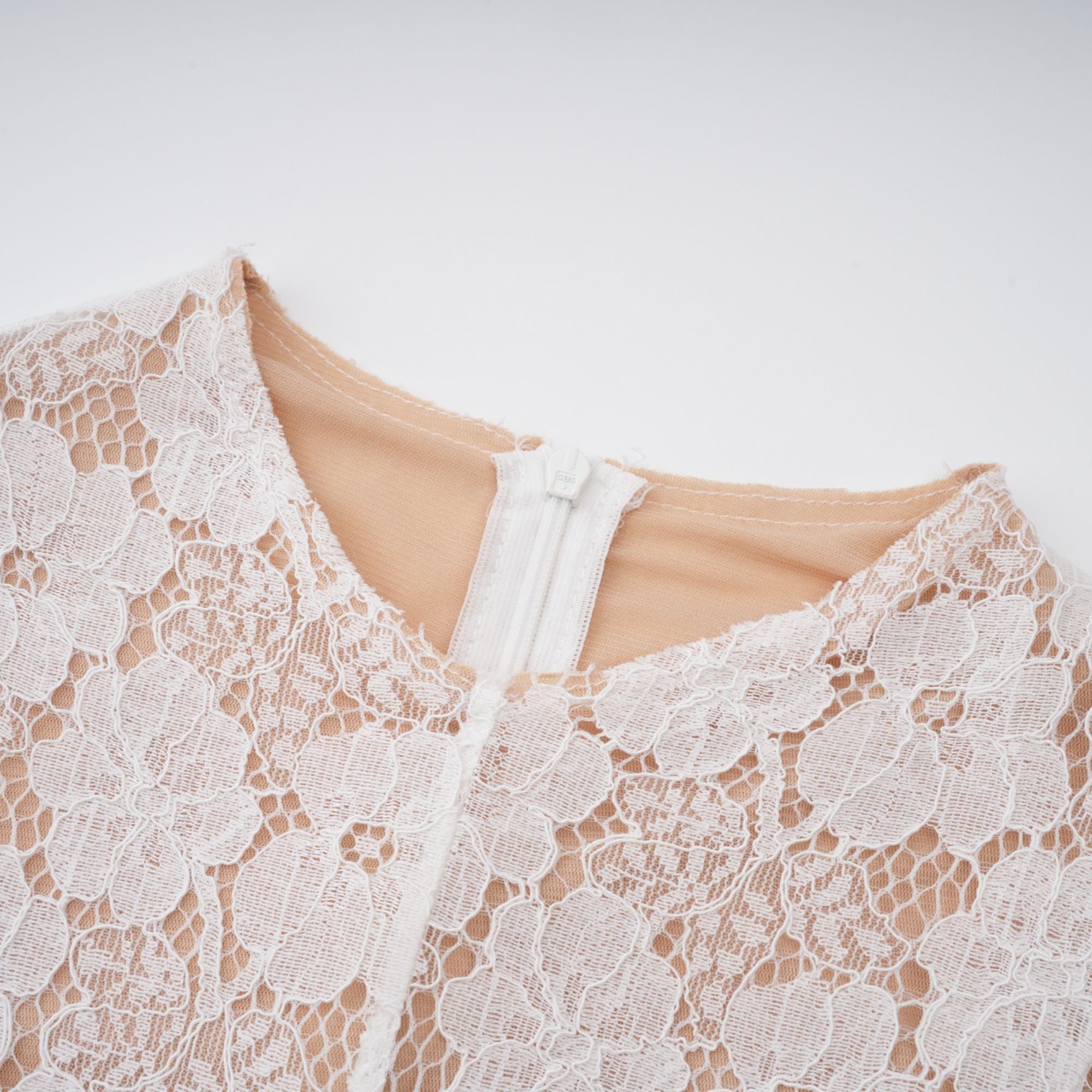 White Pleated Floral Lace Midi Dress