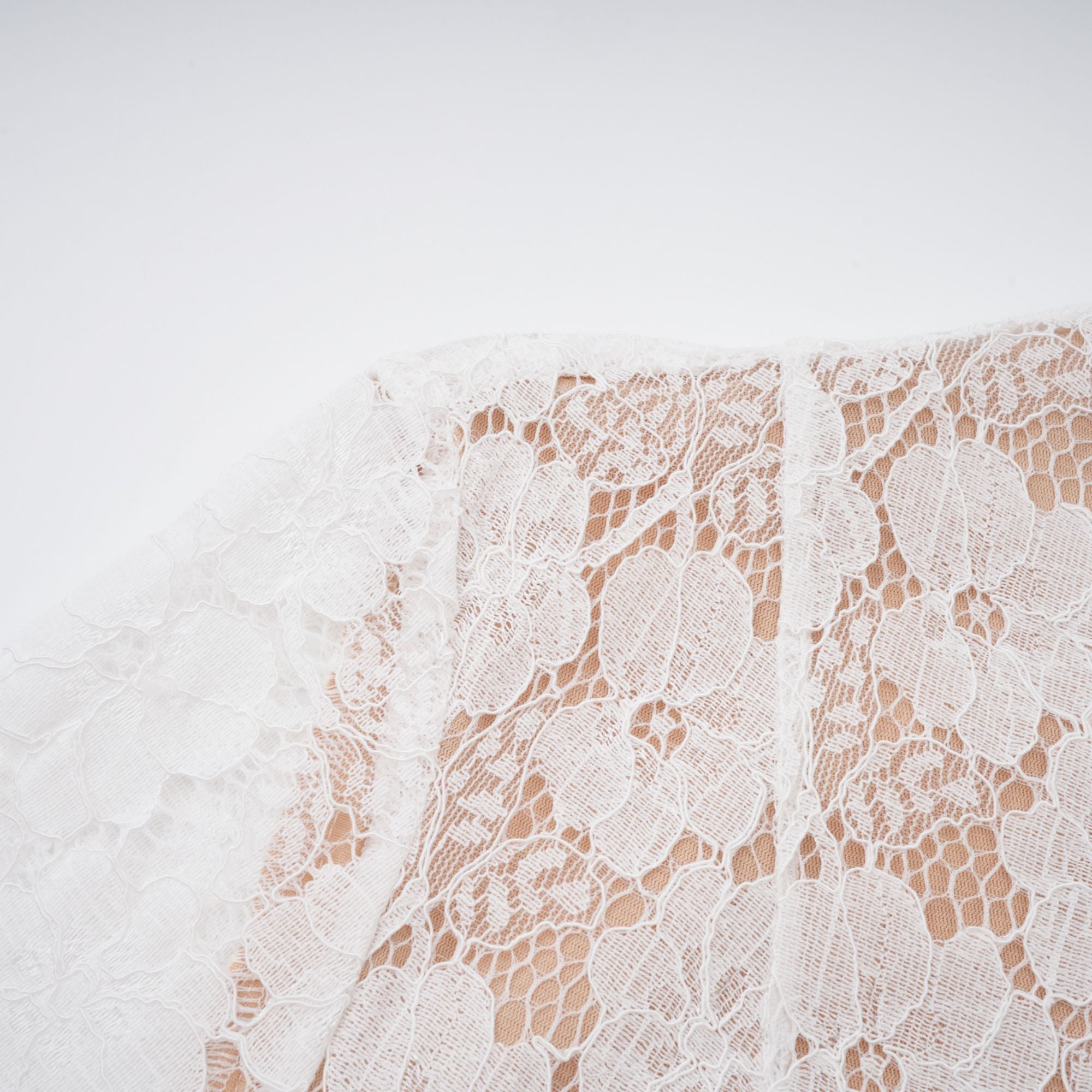 White Pleated Floral Lace Midi Dress