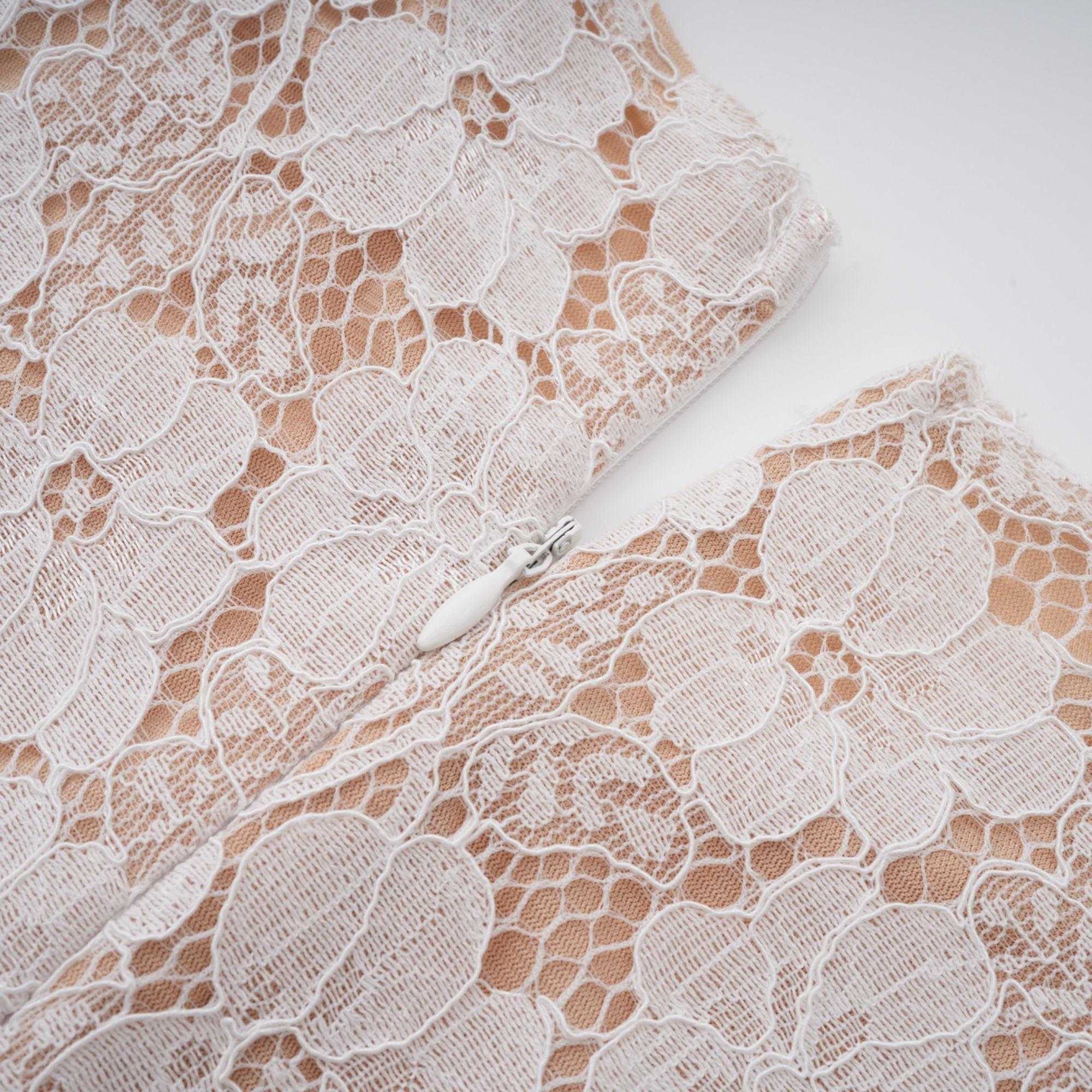 White Pleated Floral Lace Midi Dress