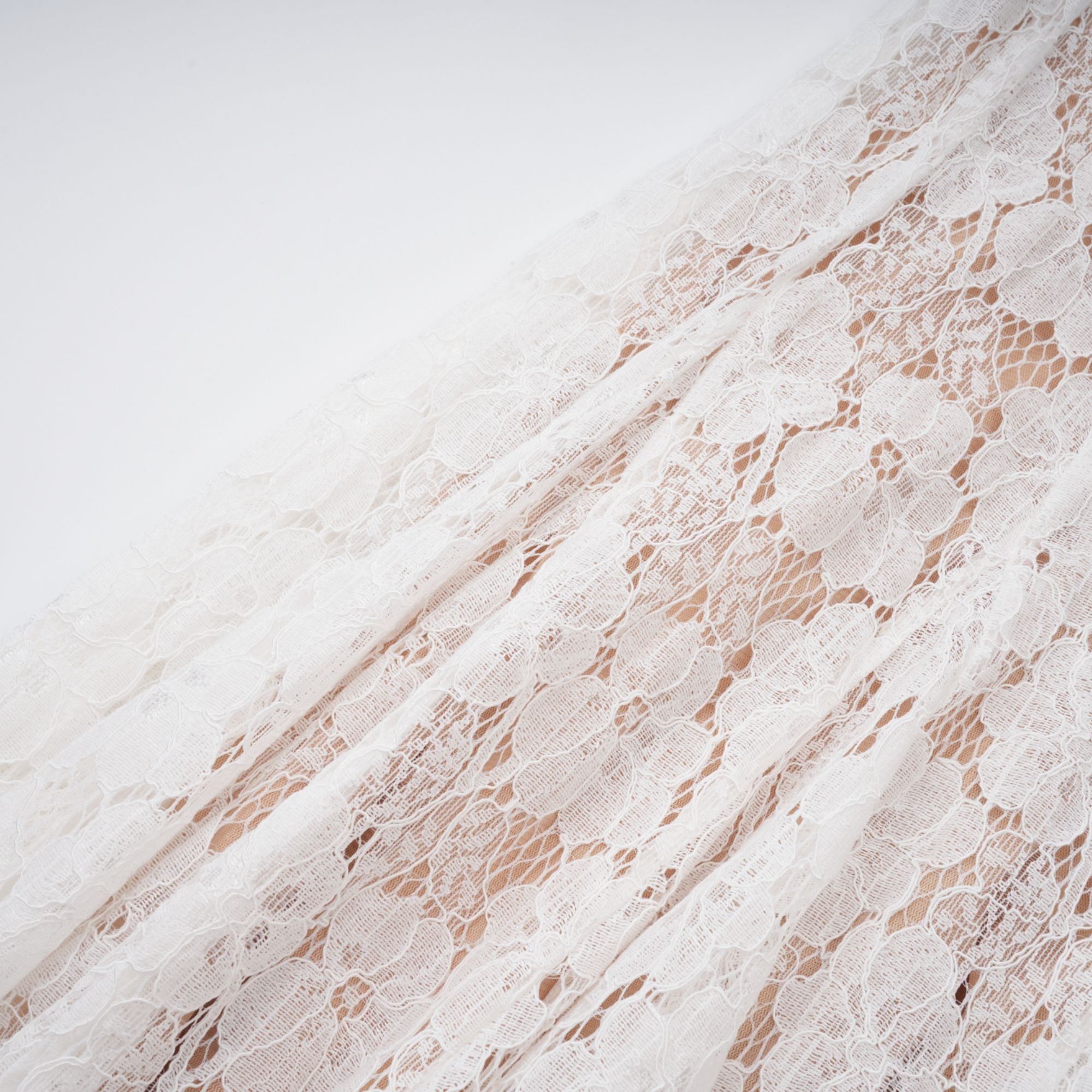 White Pleated Floral Lace Midi Dress