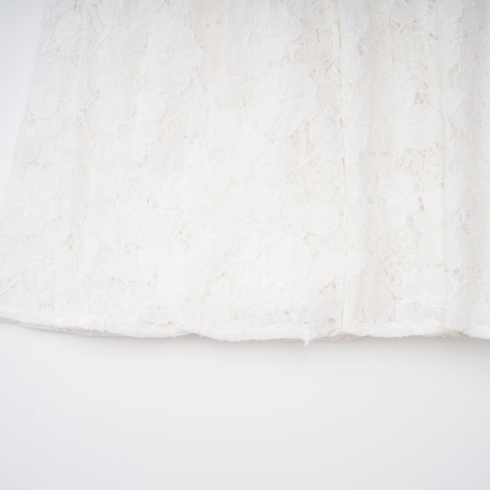 White Pleated Floral Lace Midi Dress
