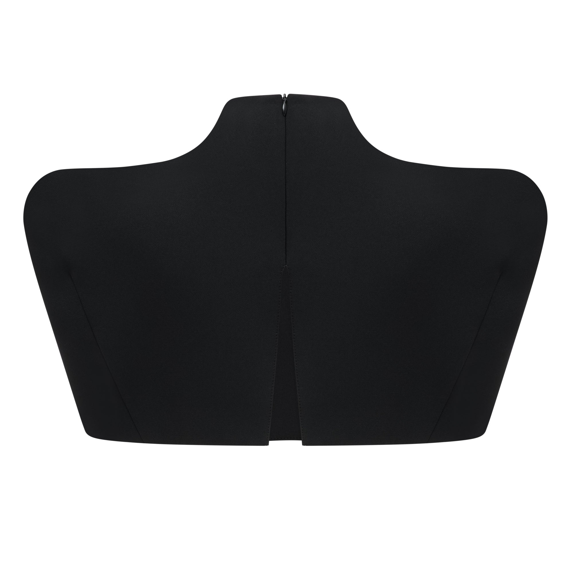 Black structured two-piece midi set with a boxy crop top and an exaggerated hip midi skirt