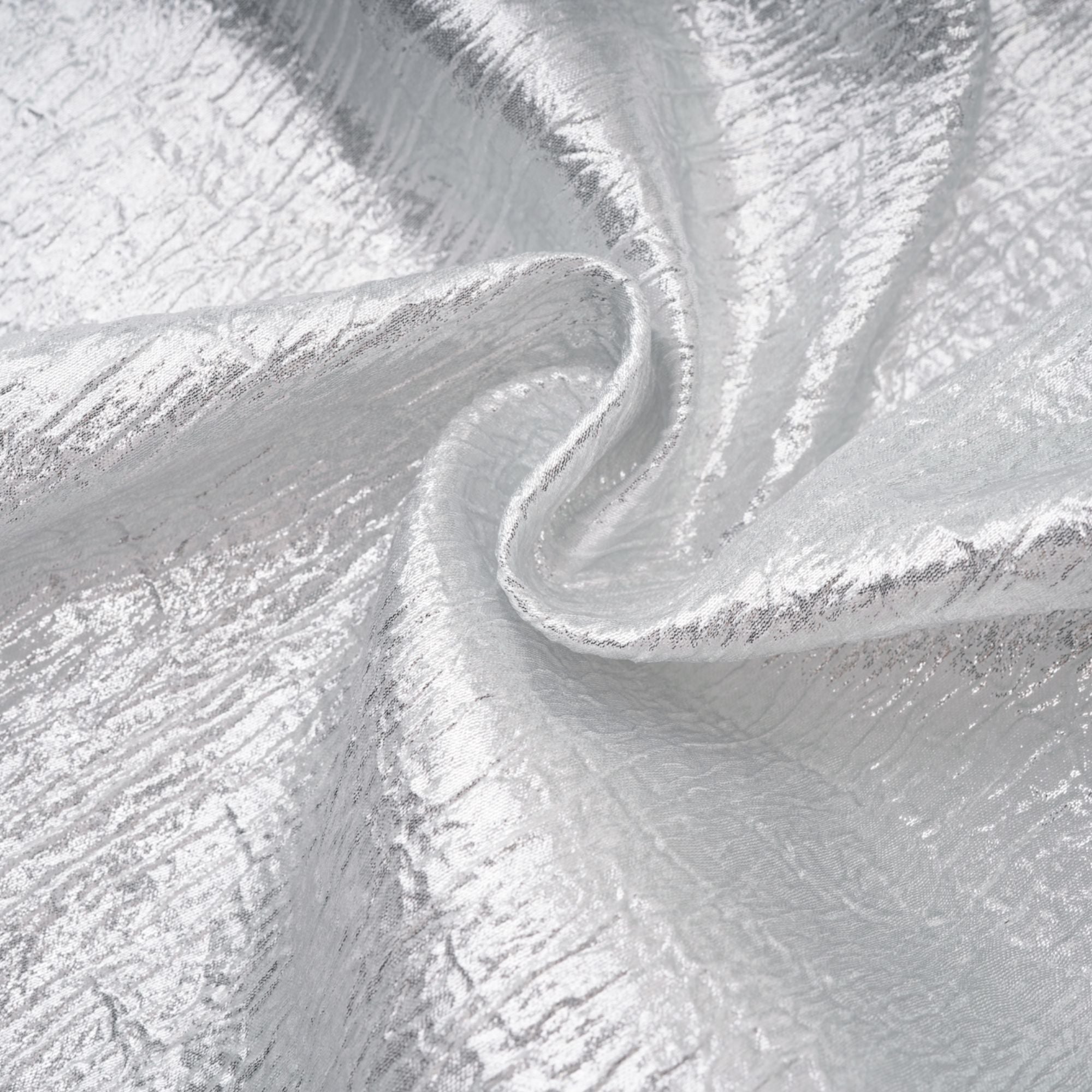 Metallic silver strapless gown with high slit