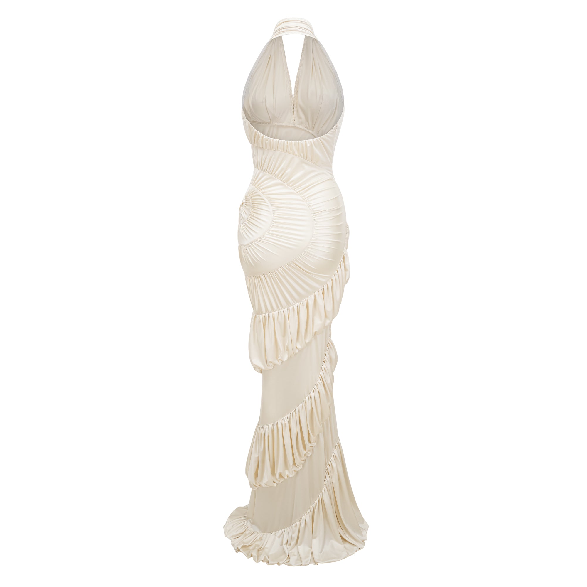 Halterneck Cream White Shirred Gown