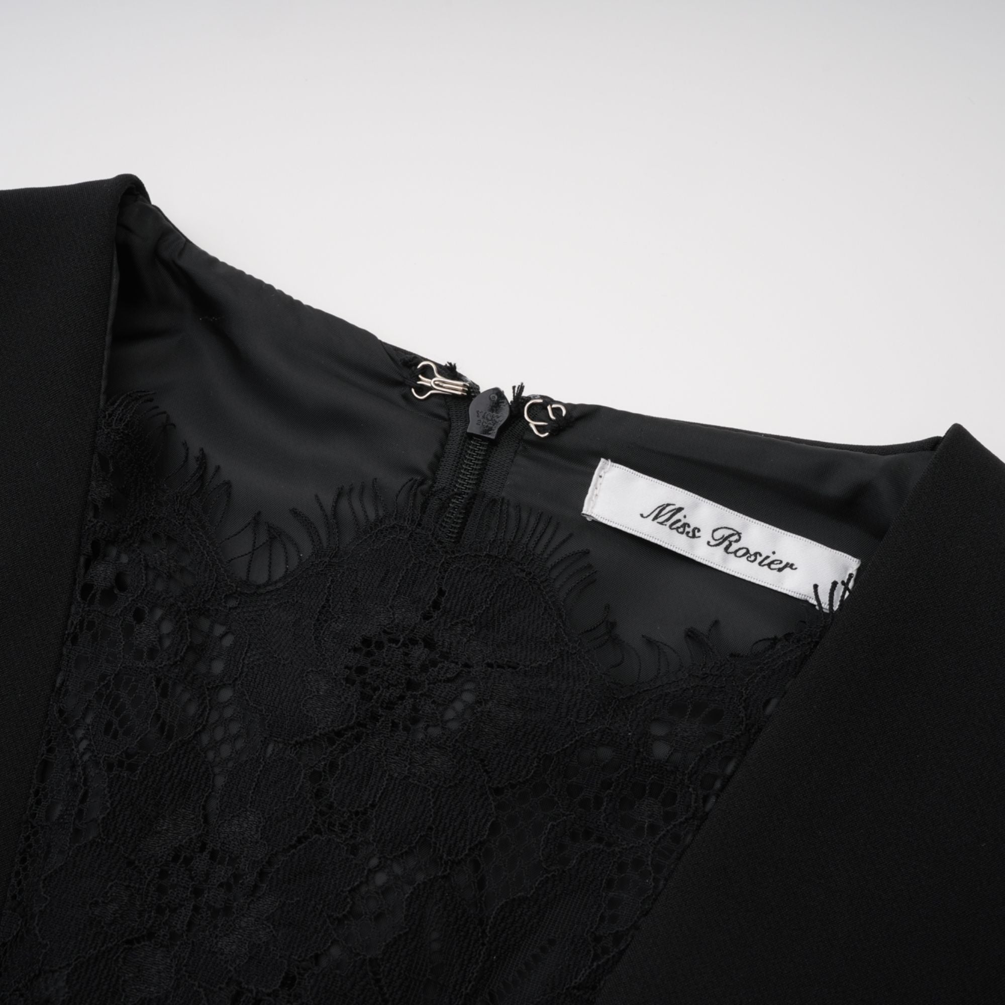 Black High Slit Lace Panel Midi Dress
