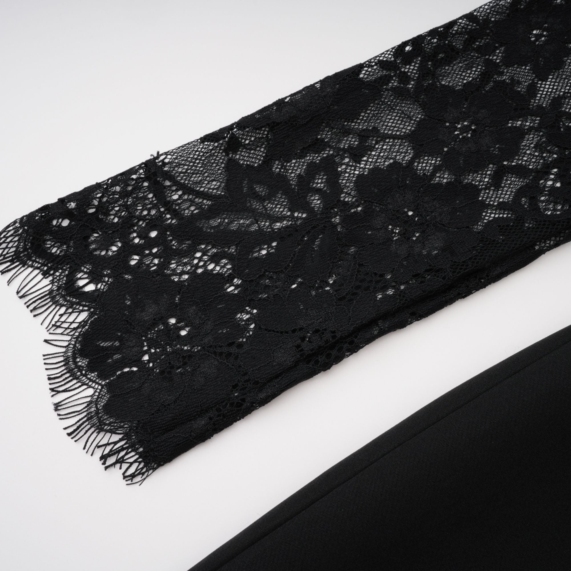 Black High Slit Lace Panel Midi Dress