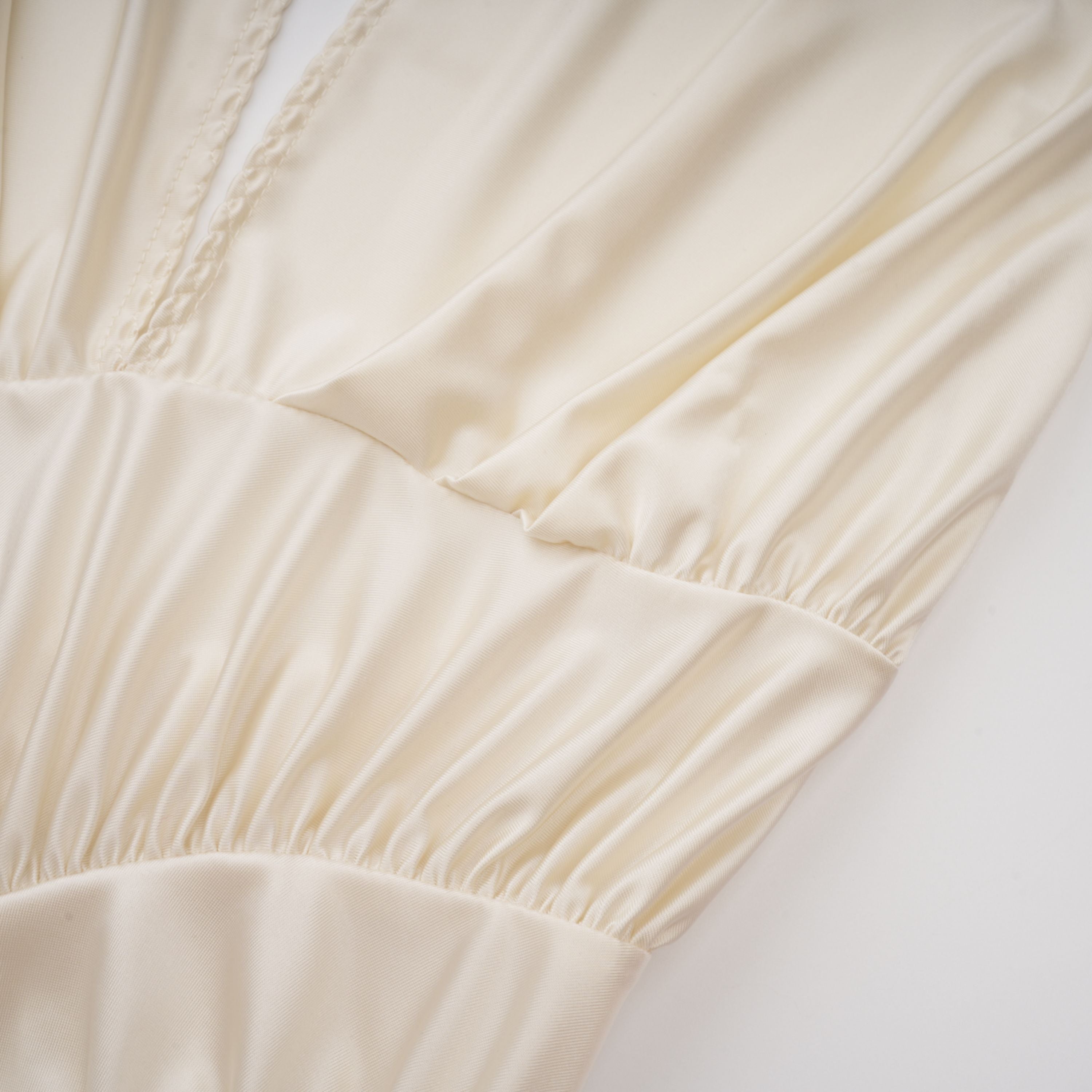 Halterneck Cream White Shirred Gown