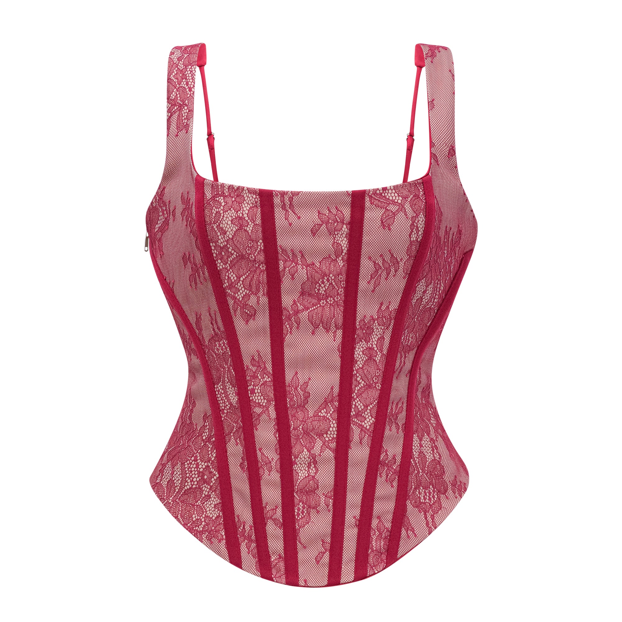 Olesya Red Lace Top & Ruched Skirt Set