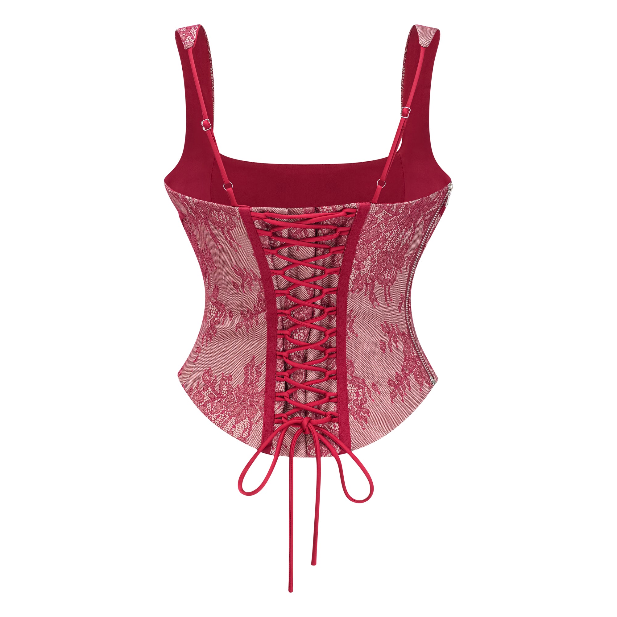 Olesya Red Lace Top & Ruched Skirt Set