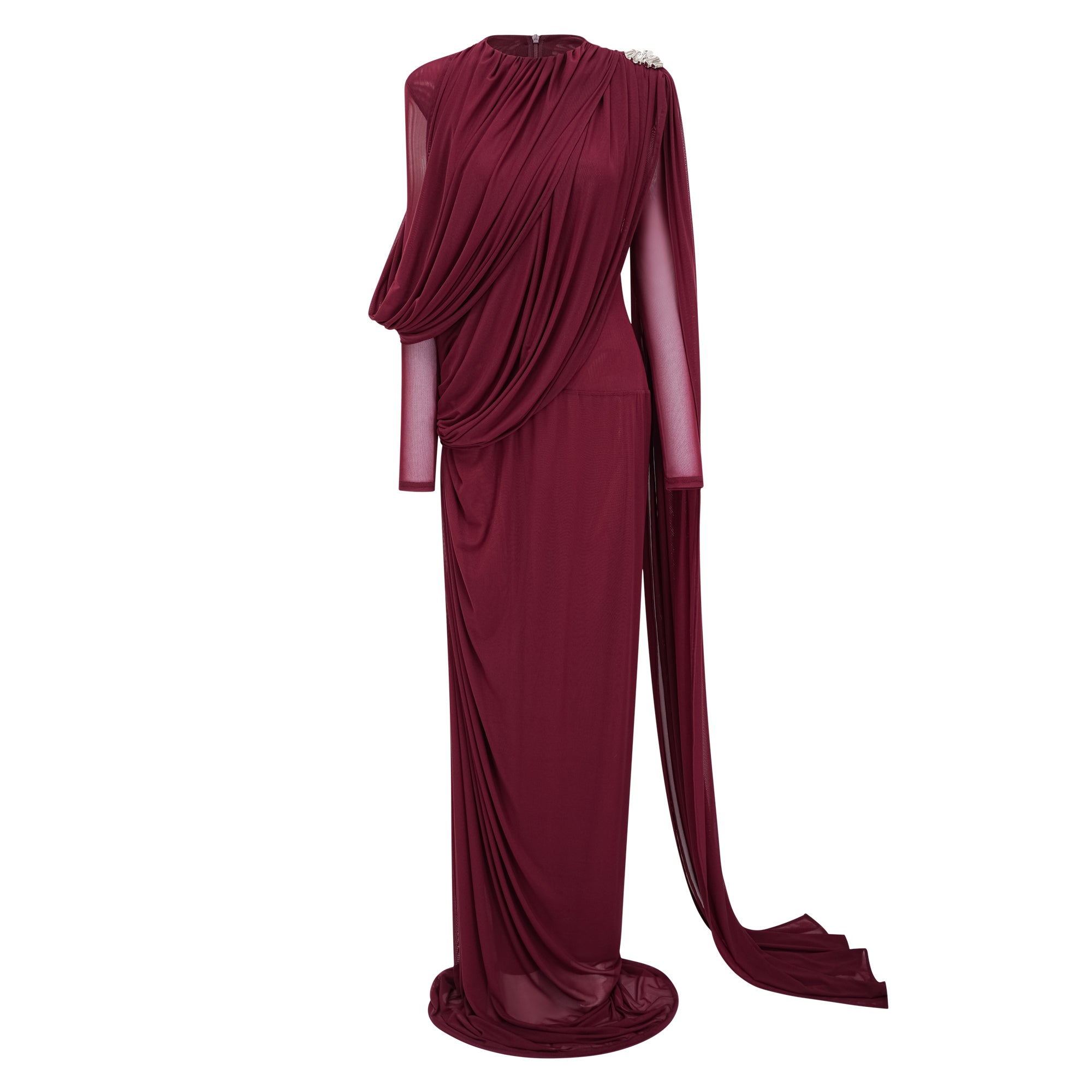 Asymmetrical Ribbon Ruched Maxi Dress