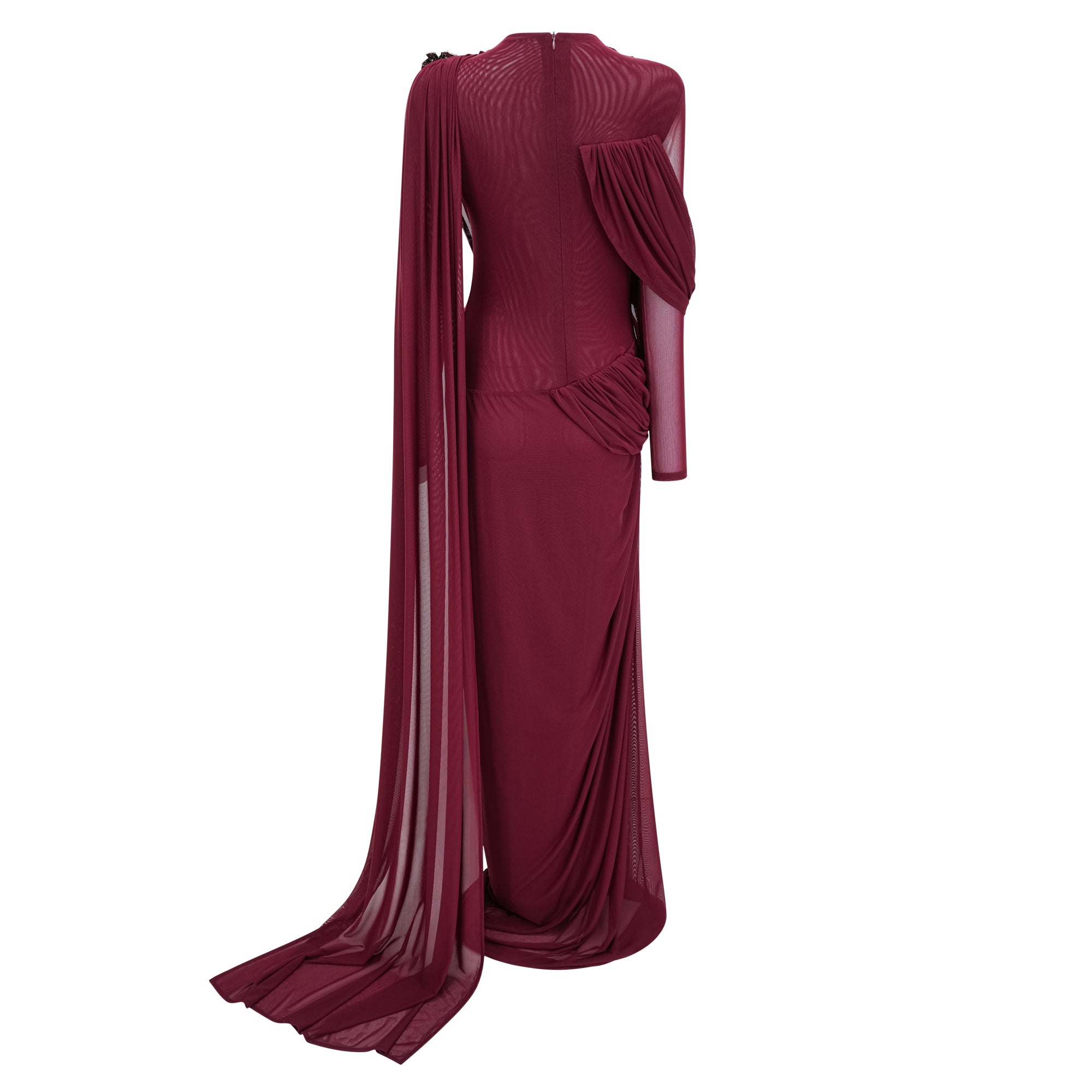 Asymmetrical Ribbon Ruched Maxi Dress