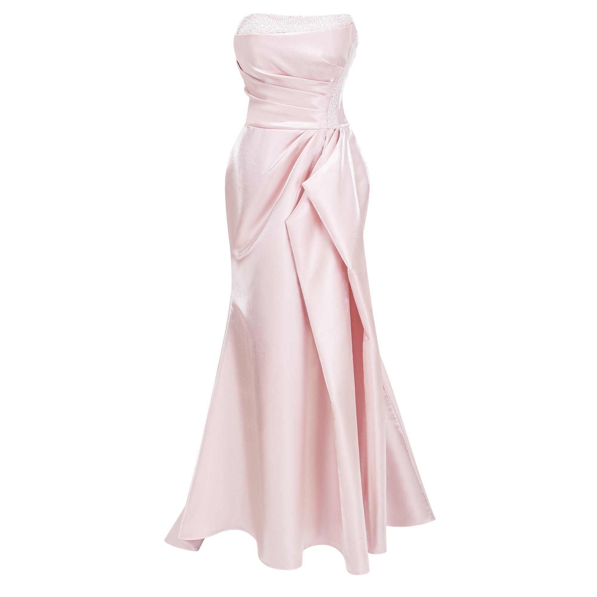 Pink Rhinestone Strapless Maxi Dress