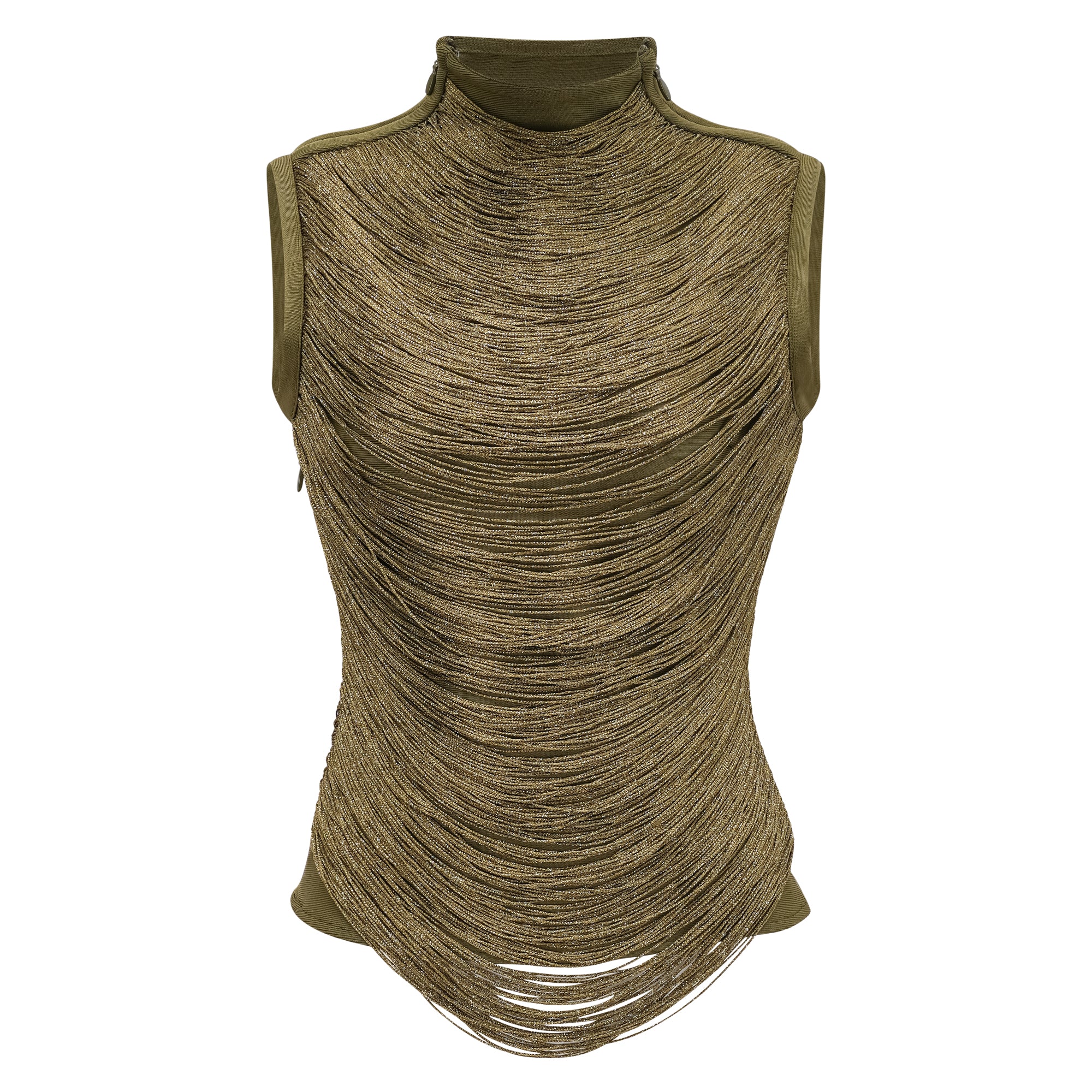 Olive green sleeveless maxi dress with a satin skirt