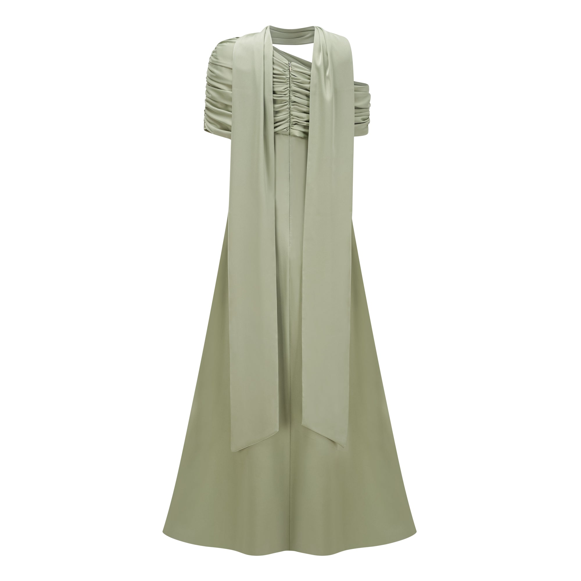 Green One Shoulder Satin Maxi Dress