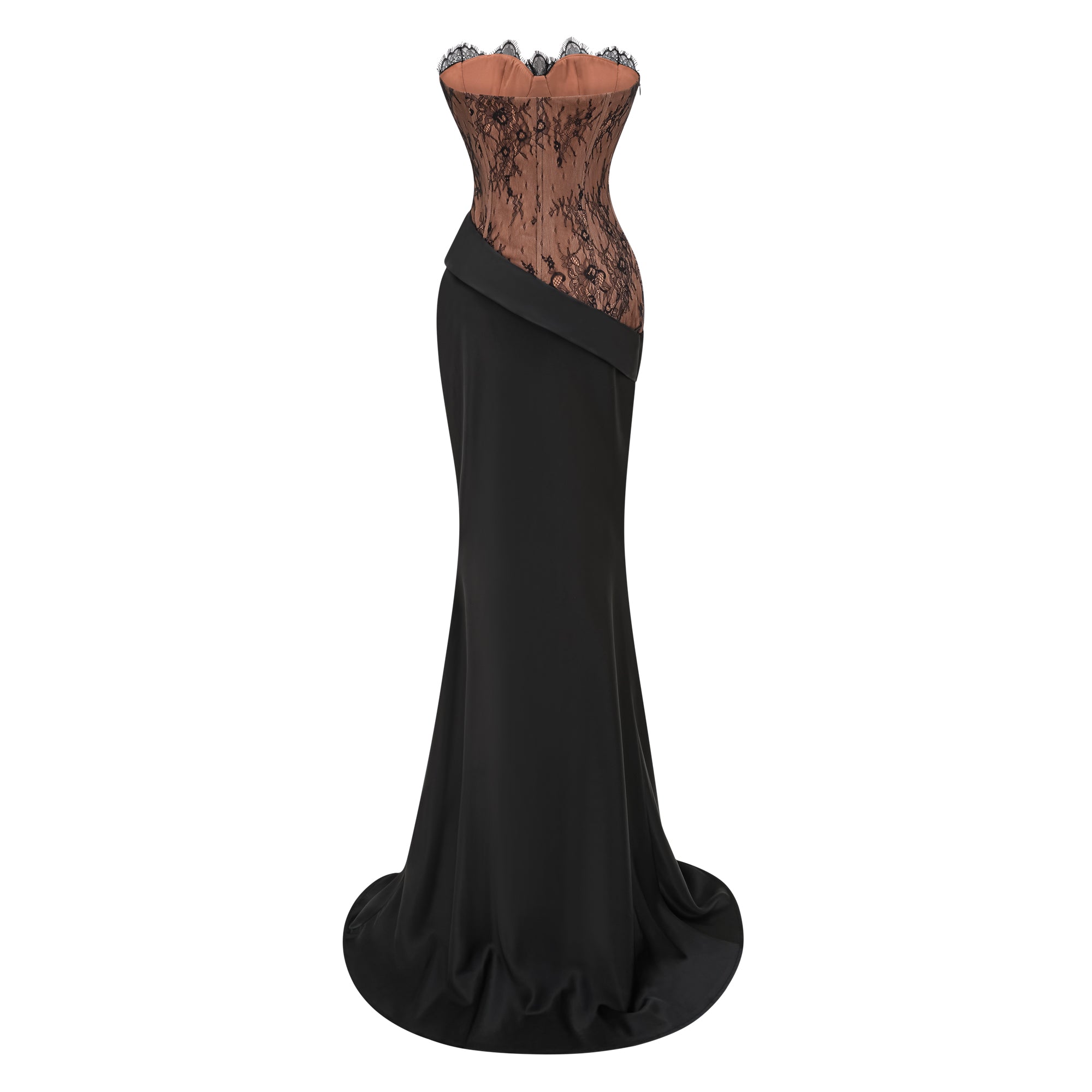Black Lace Panel Satin Maxi Dress