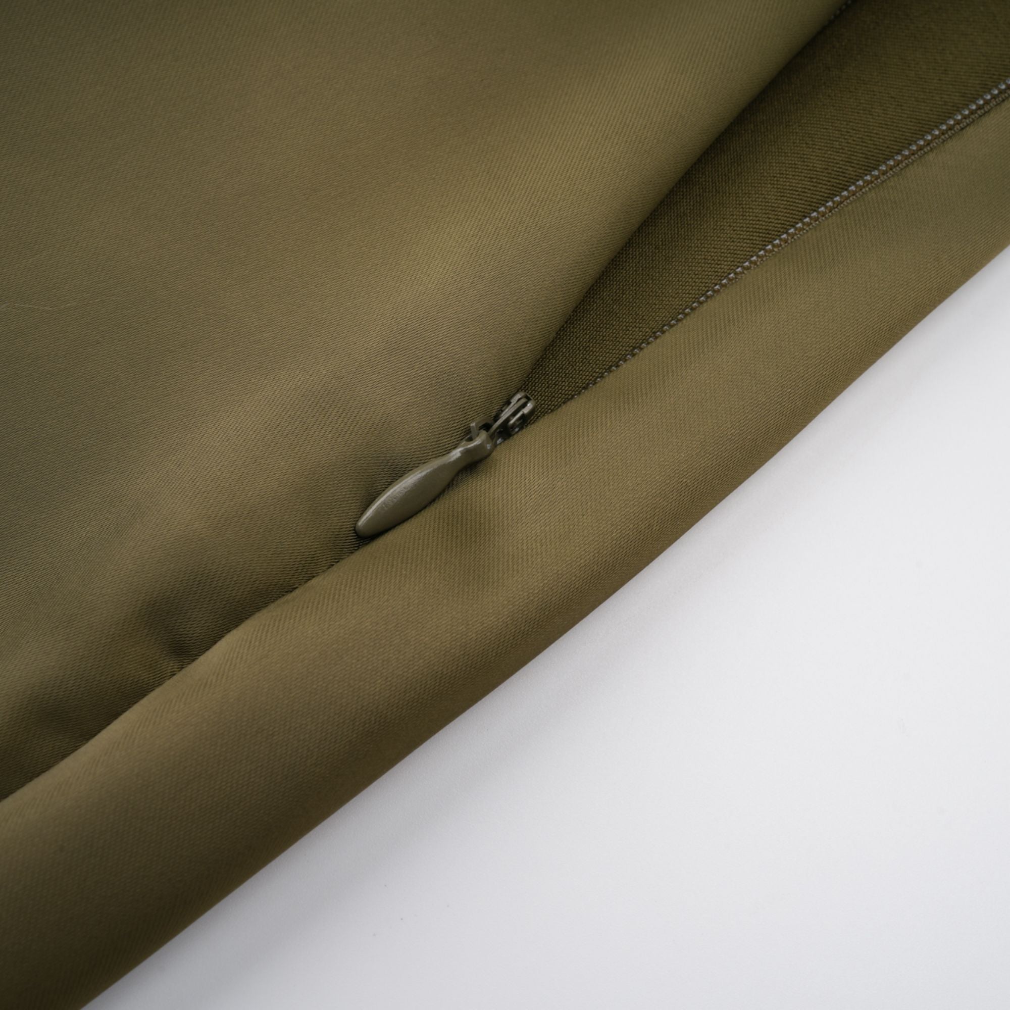 Olive green sleeveless maxi dress with a satin skirt