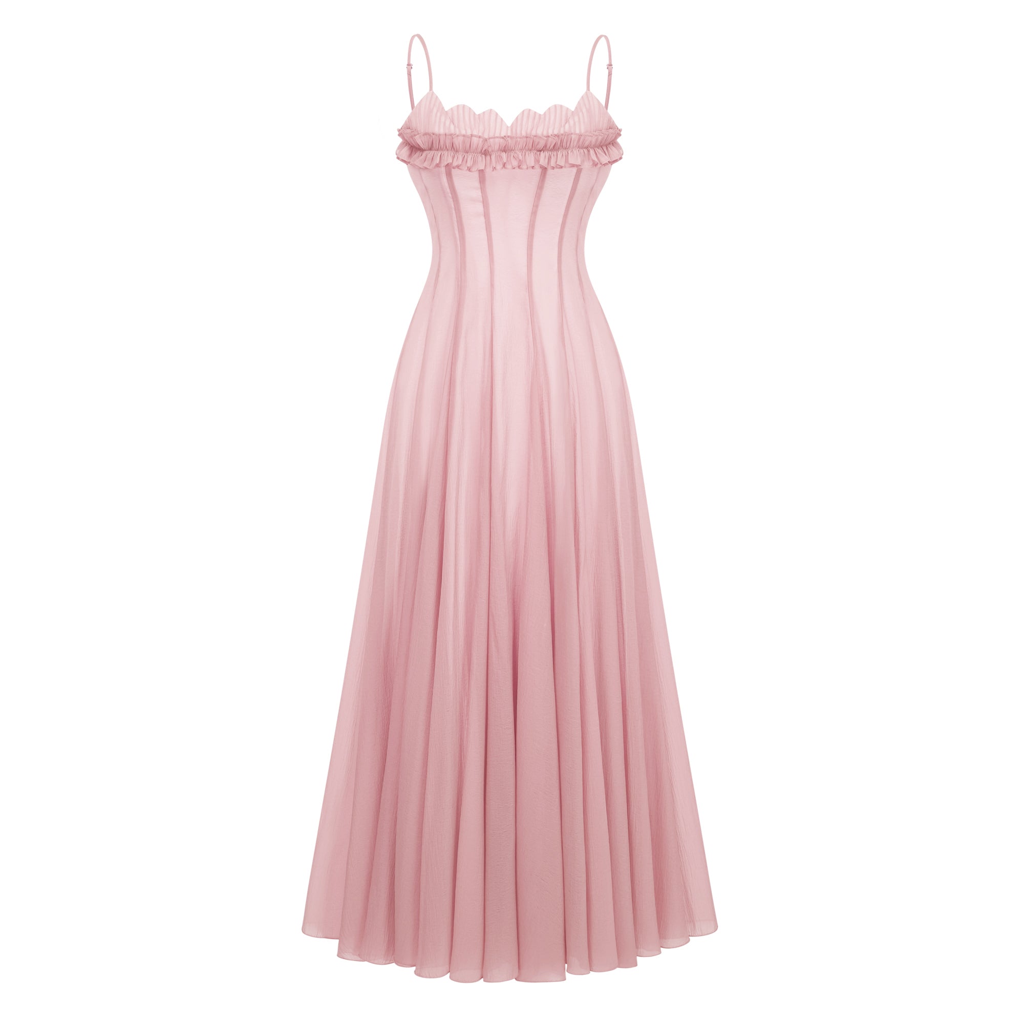 Ruffled Shirred Tulle Maxi Dress