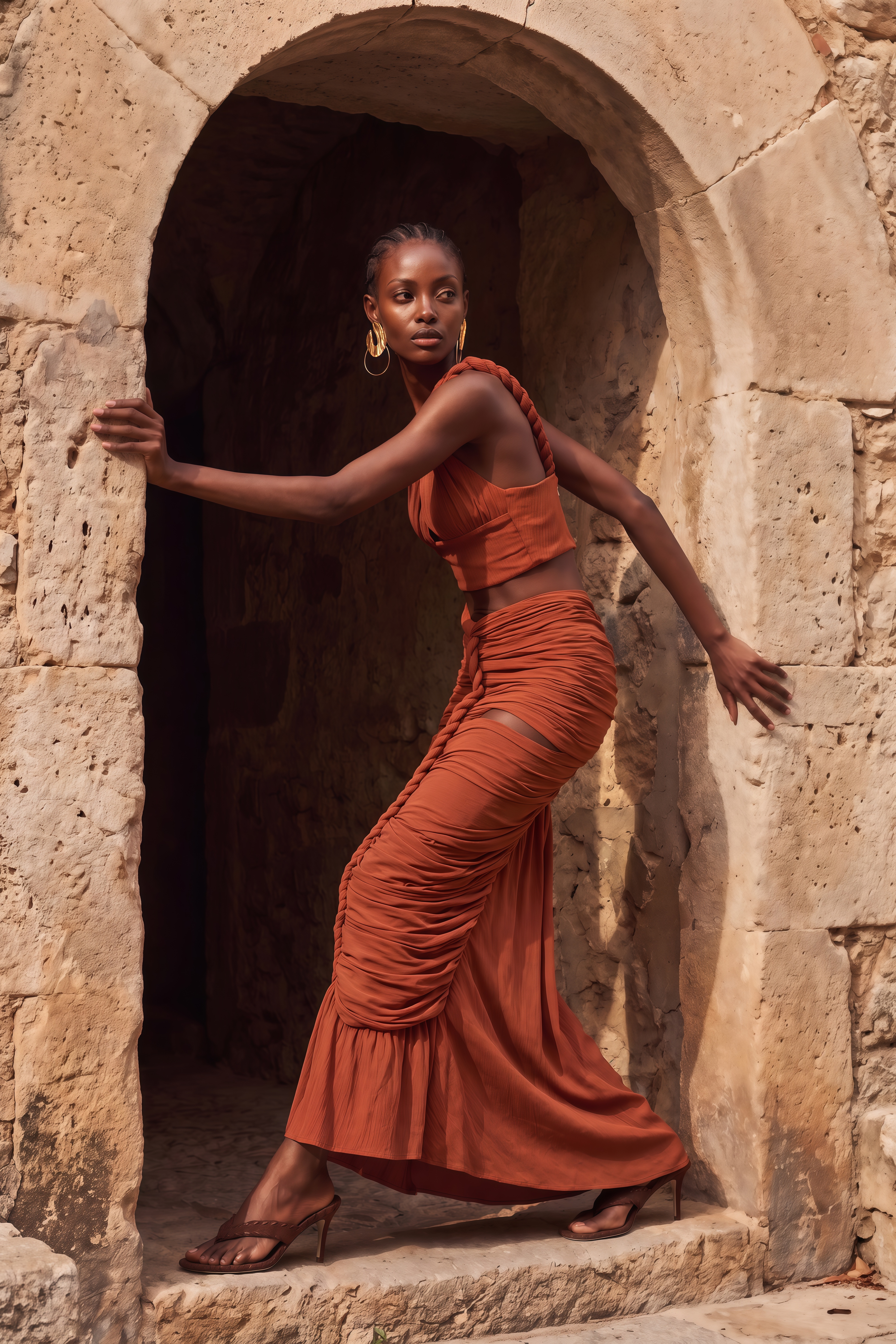 Célestine brown twisted cut-out top & skirt matching set