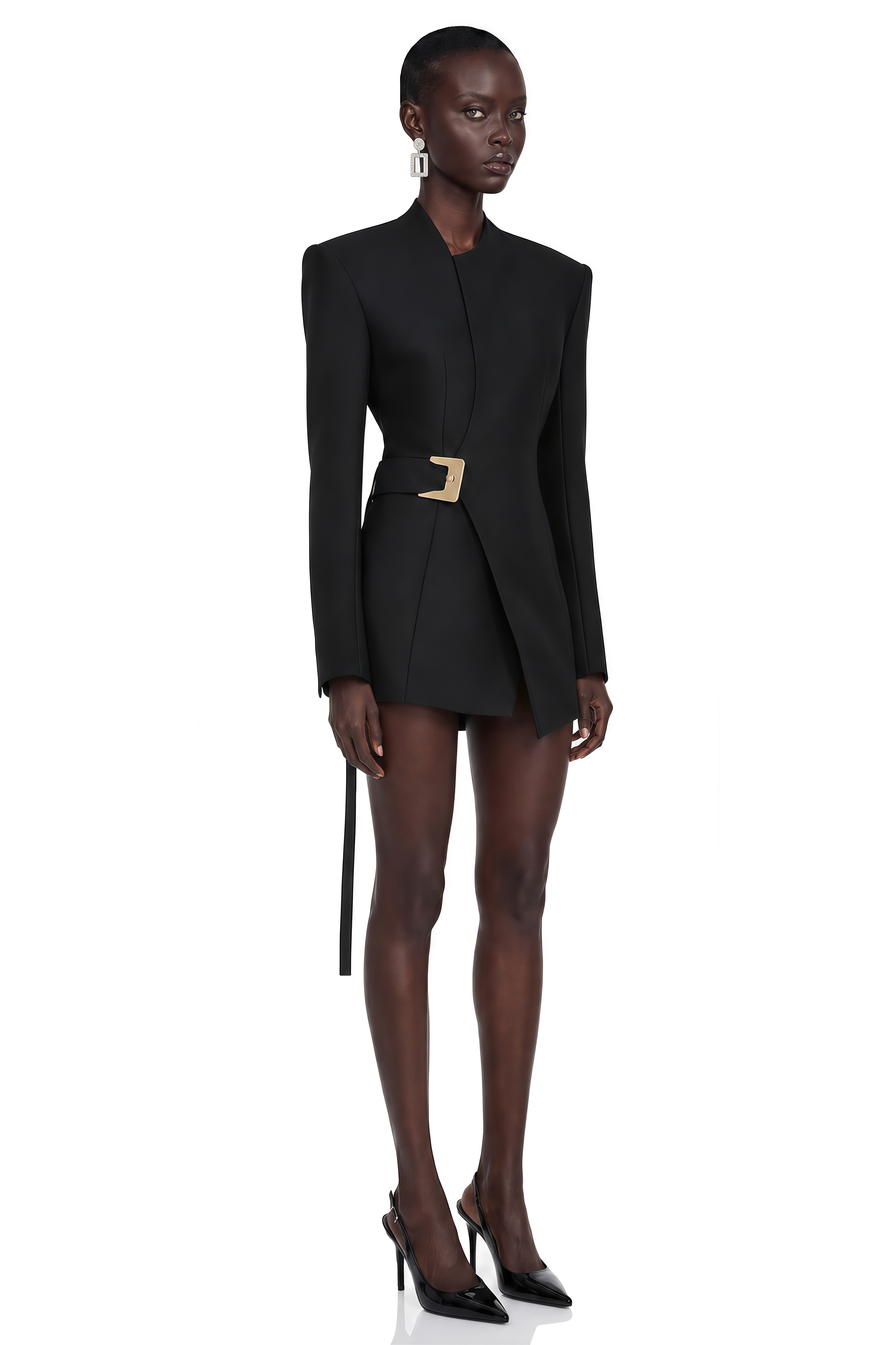 Daleyza Black Asymmetrical Hem Belted Blazer Jacket