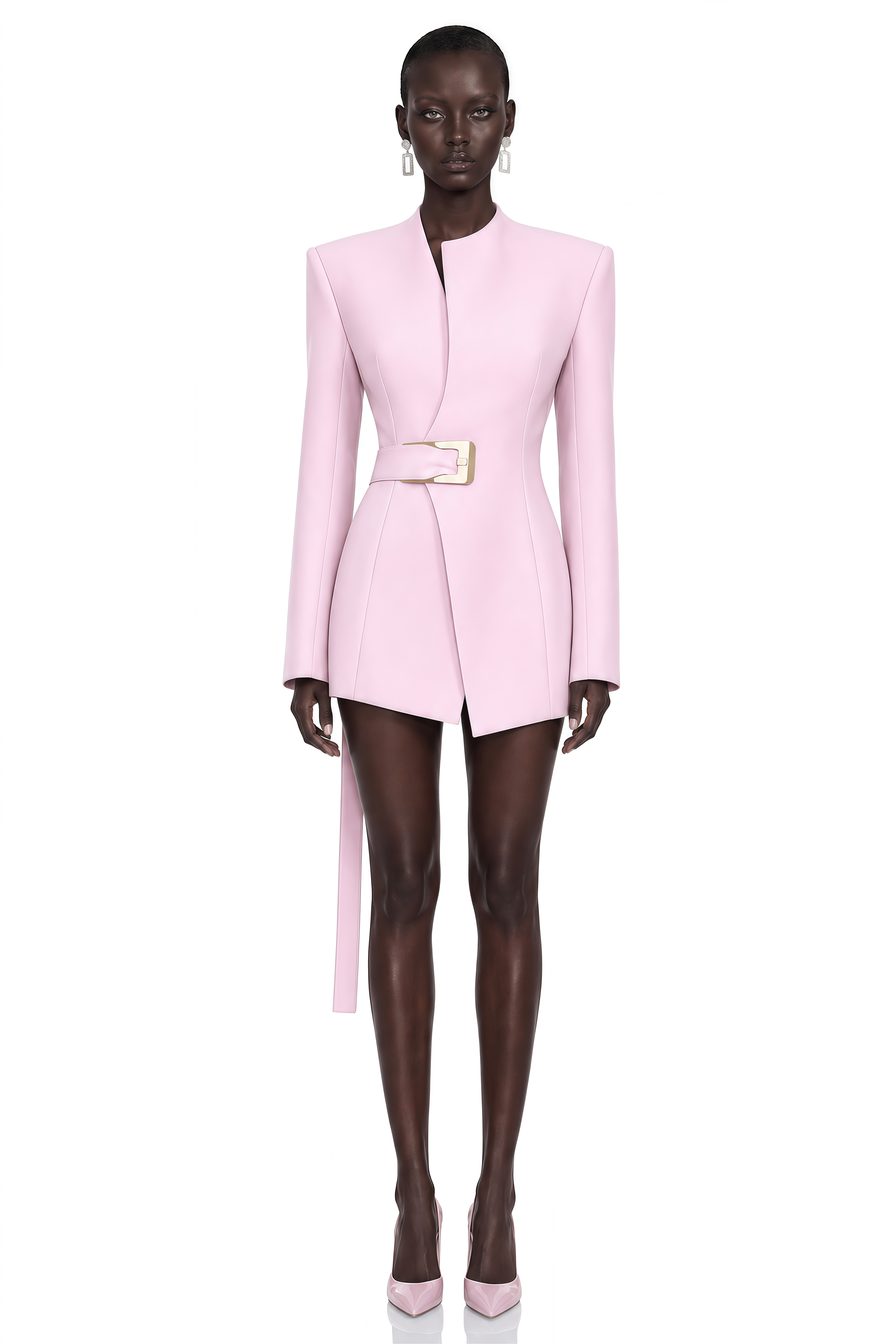 Daleyza Pink Asymmetrical Hem Belted Blazer Jacket