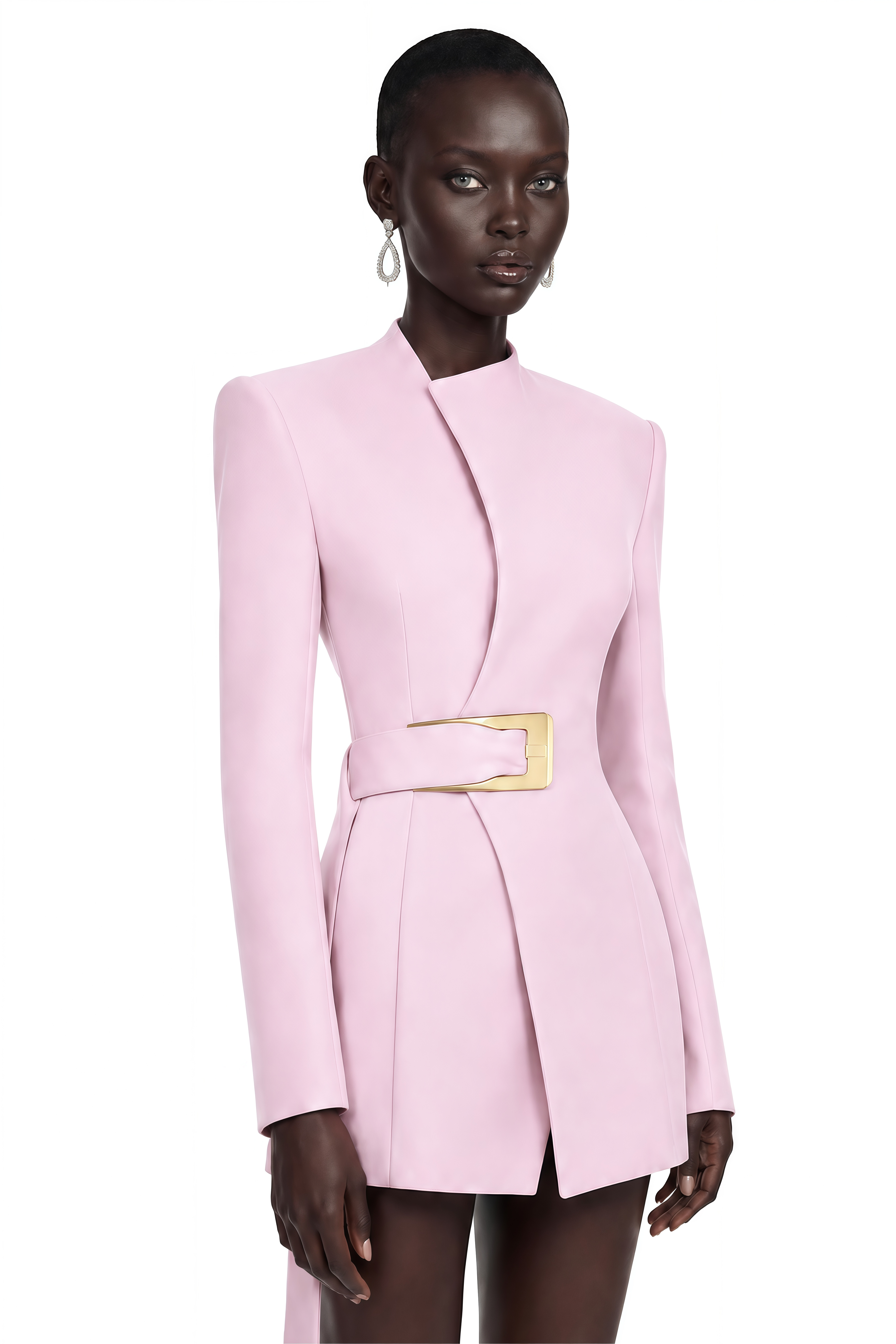 Daleyza Pink Asymmetrical Hem Belted Blazer Jacket