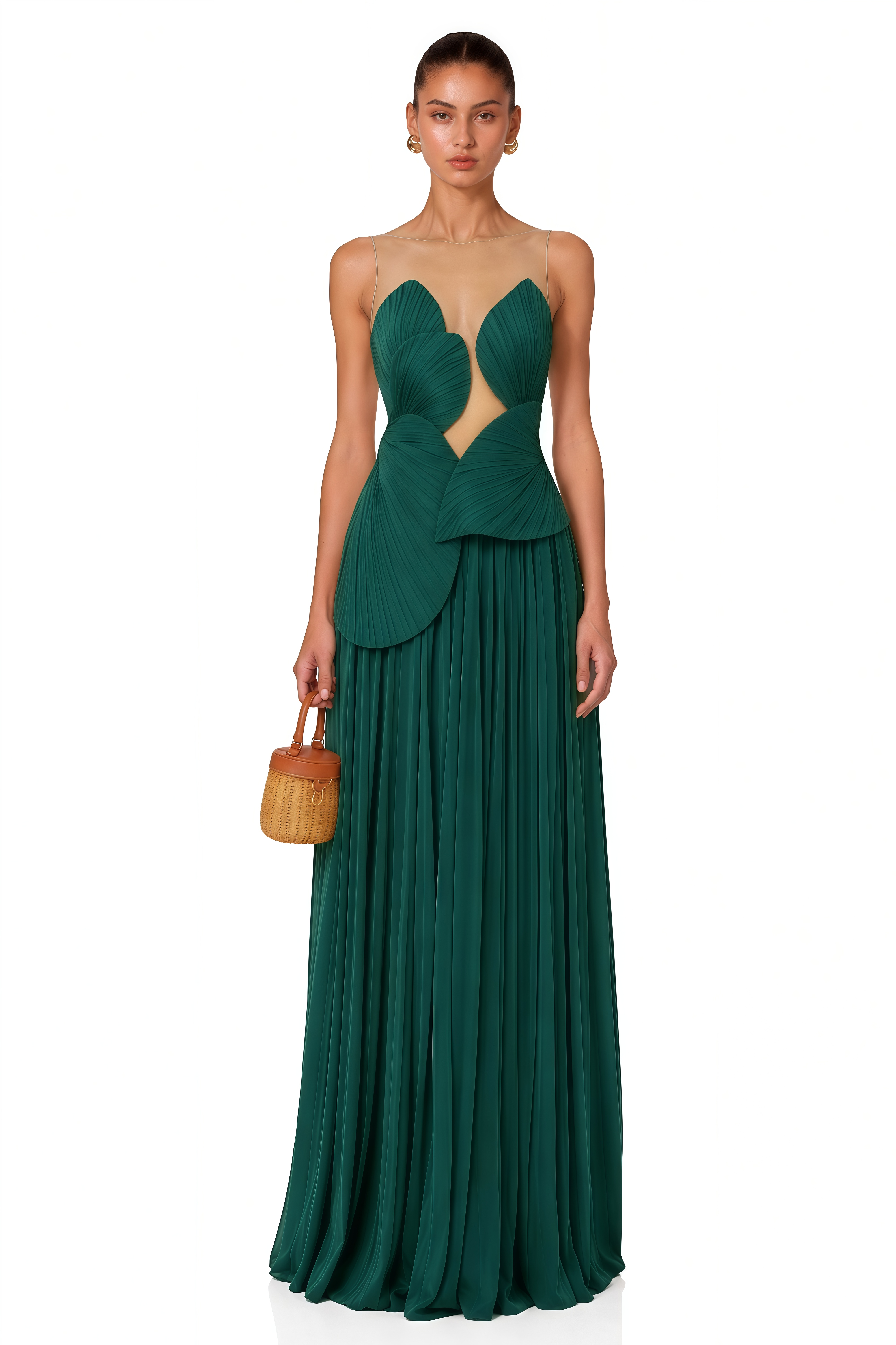 Dalila Green Backless Asymmetrical Ruched Maxi Dress