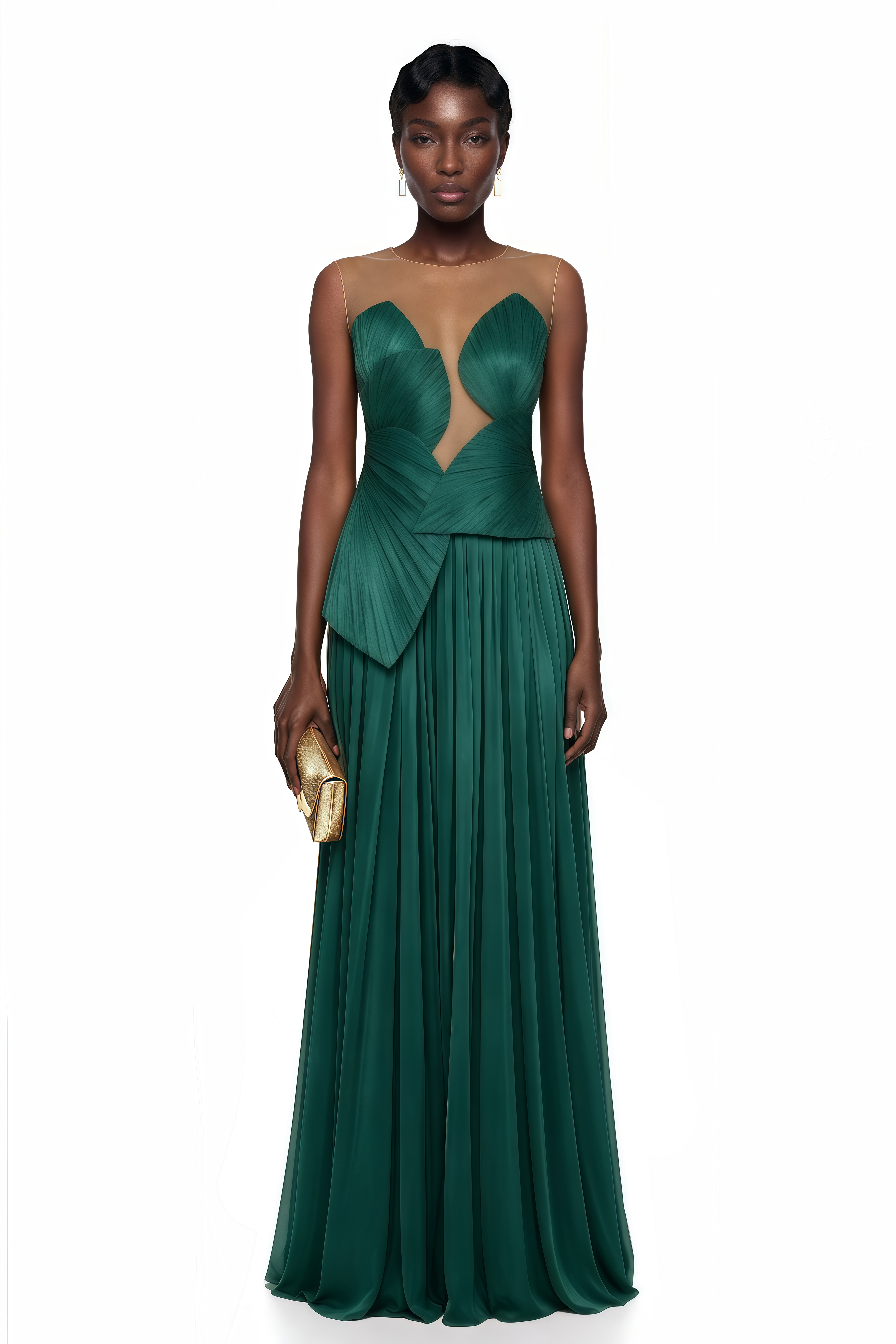 Dalila Green Backless Asymmetrical Ruched Maxi Dress