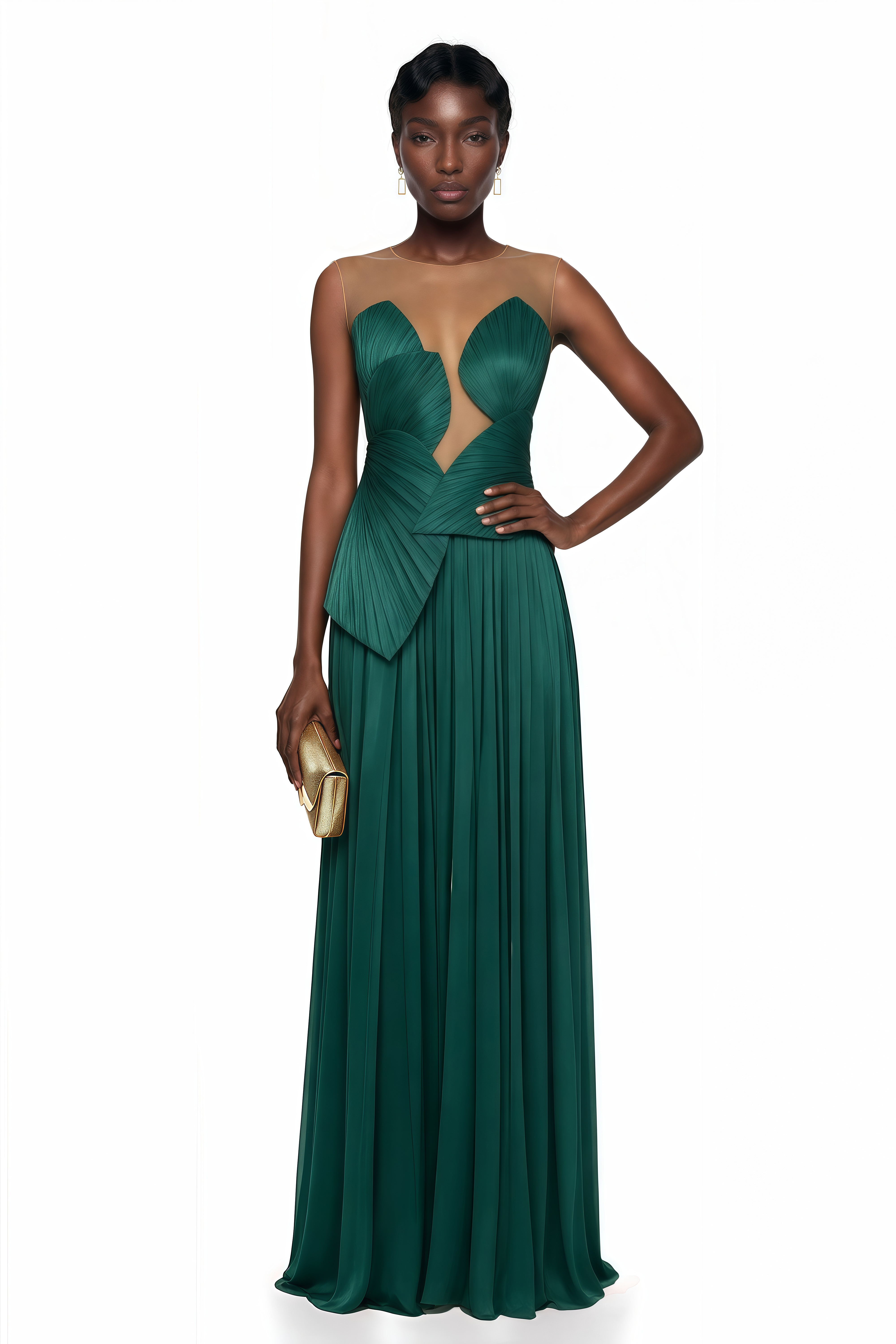 Dalila Green Backless Asymmetrical Ruched Maxi Dress