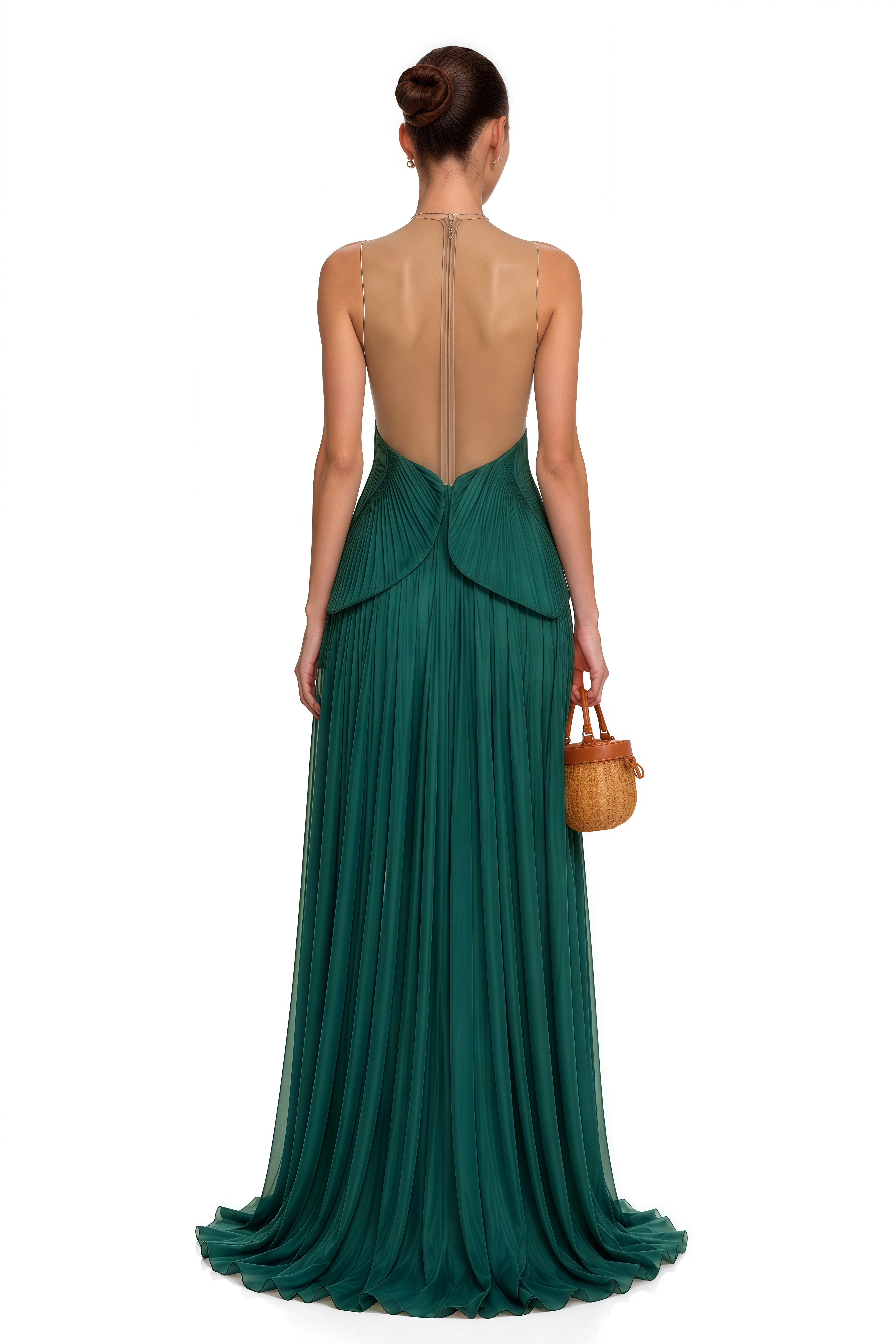 Dalila Green Backless Asymmetrical Ruched Maxi Dress