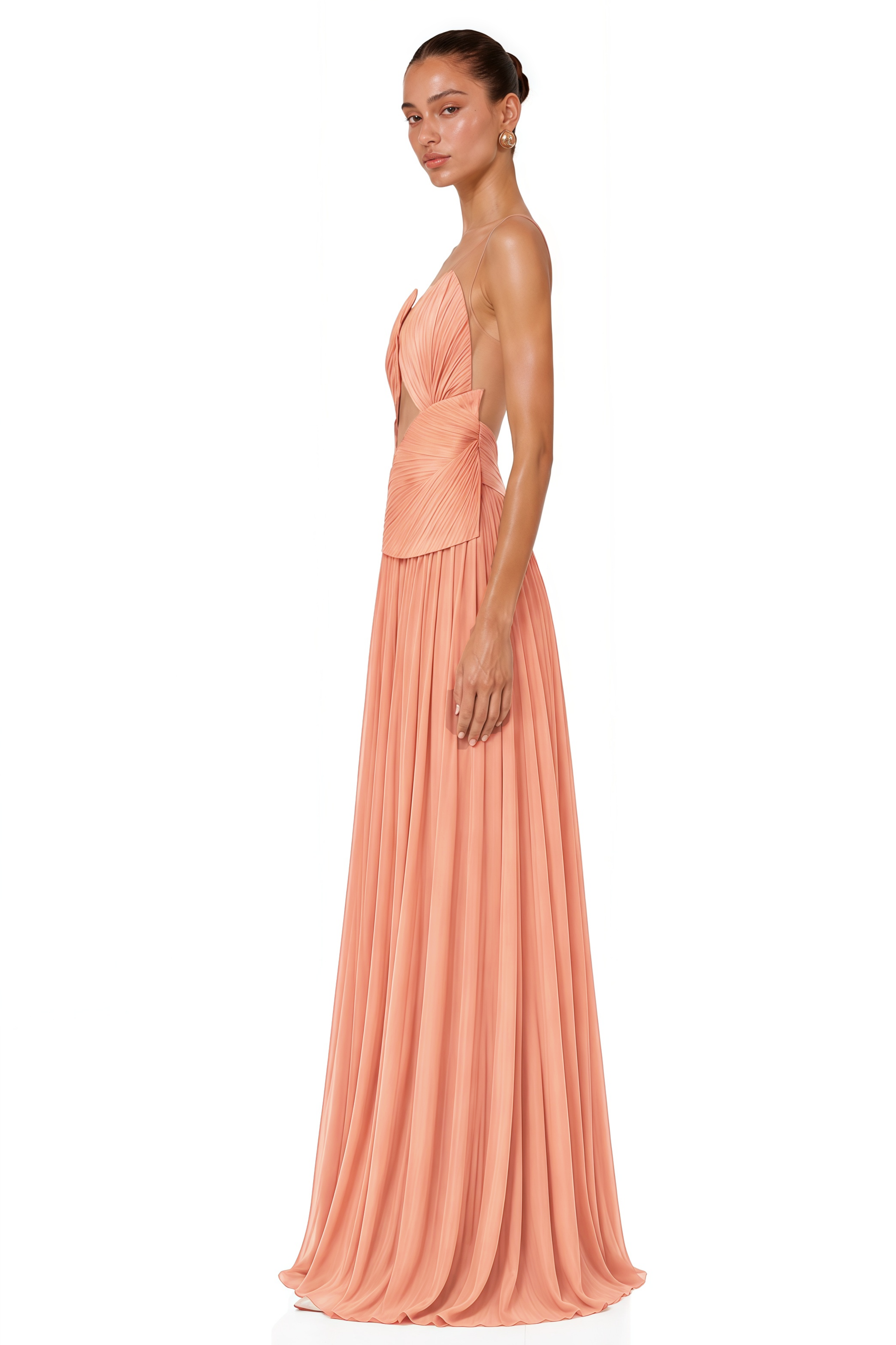 Dalila Pink Backless Asymmetrical Ruched Maxi Dress