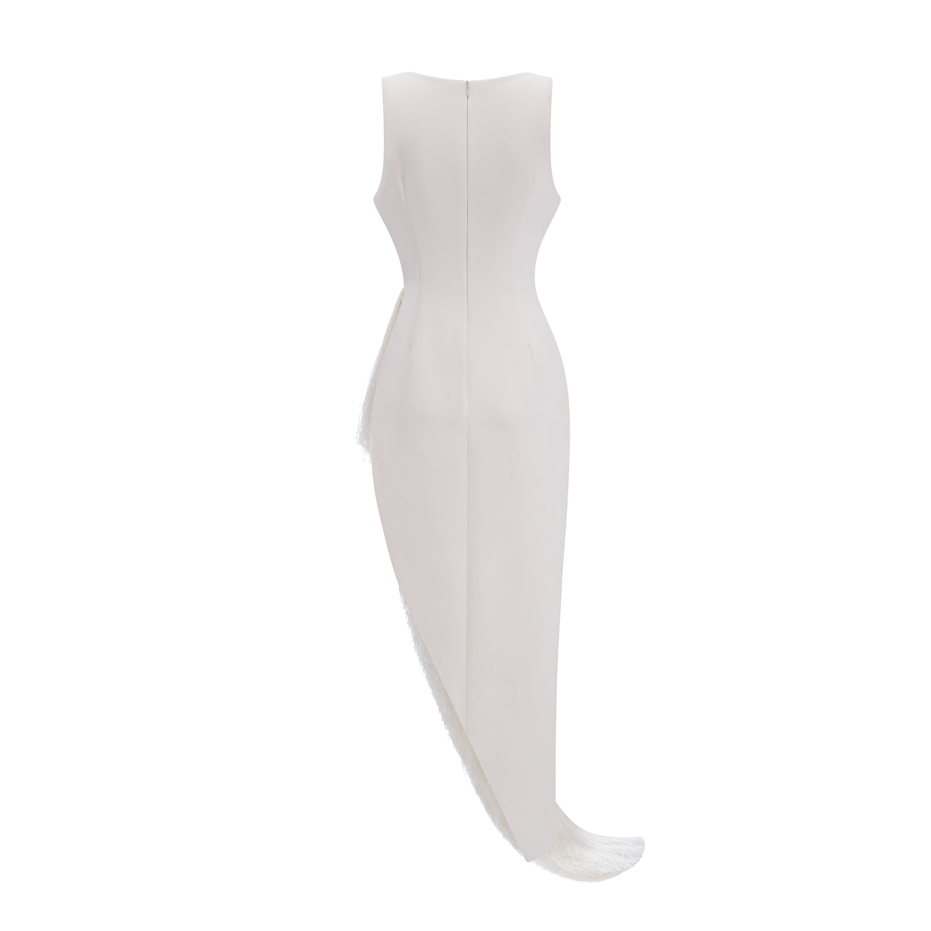 Damla Cream Asymmetrical Maxi Dress with Fringe – Miss Rosier