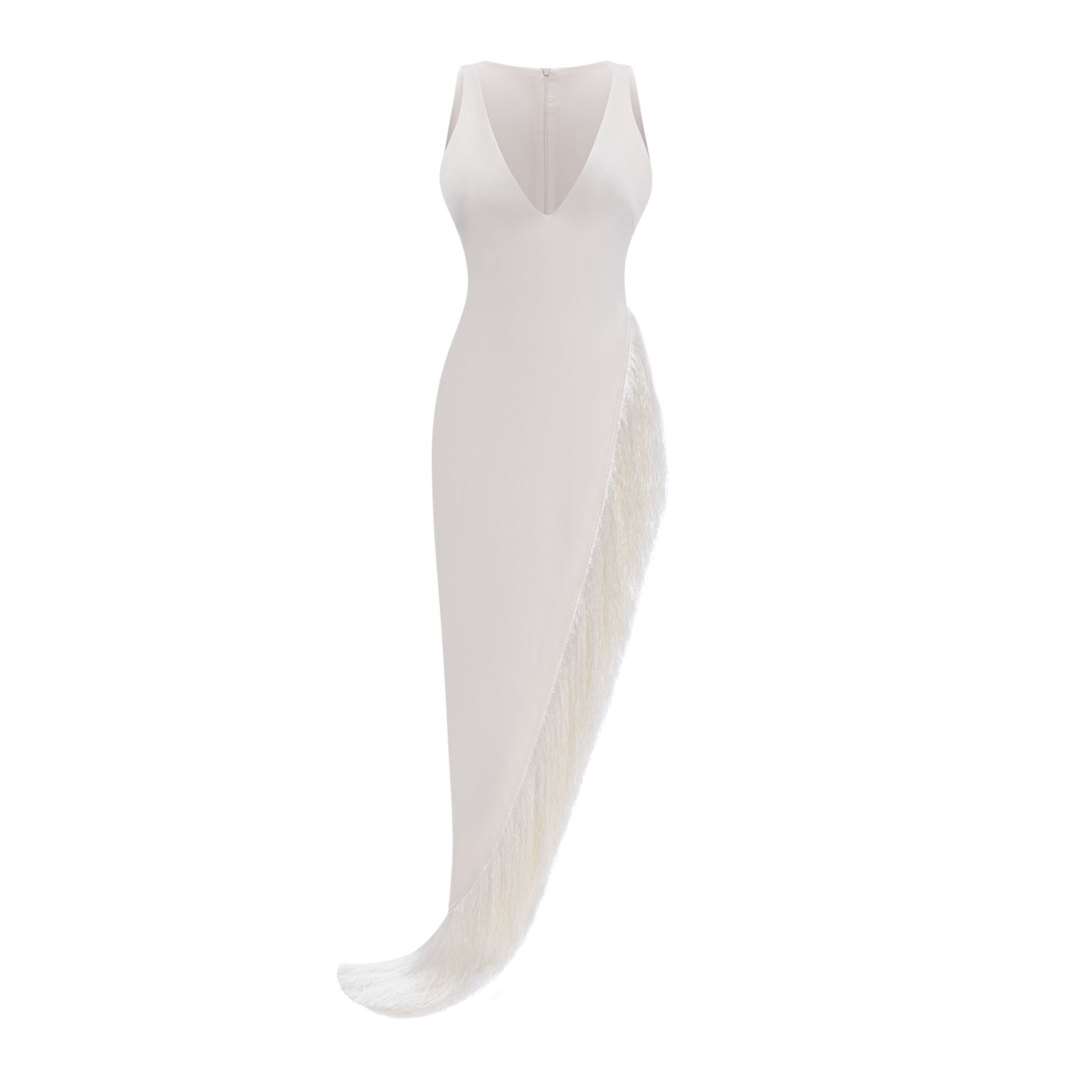 Damla Cream Asymmetrical Maxi Dress with Fringe – Miss Rosier