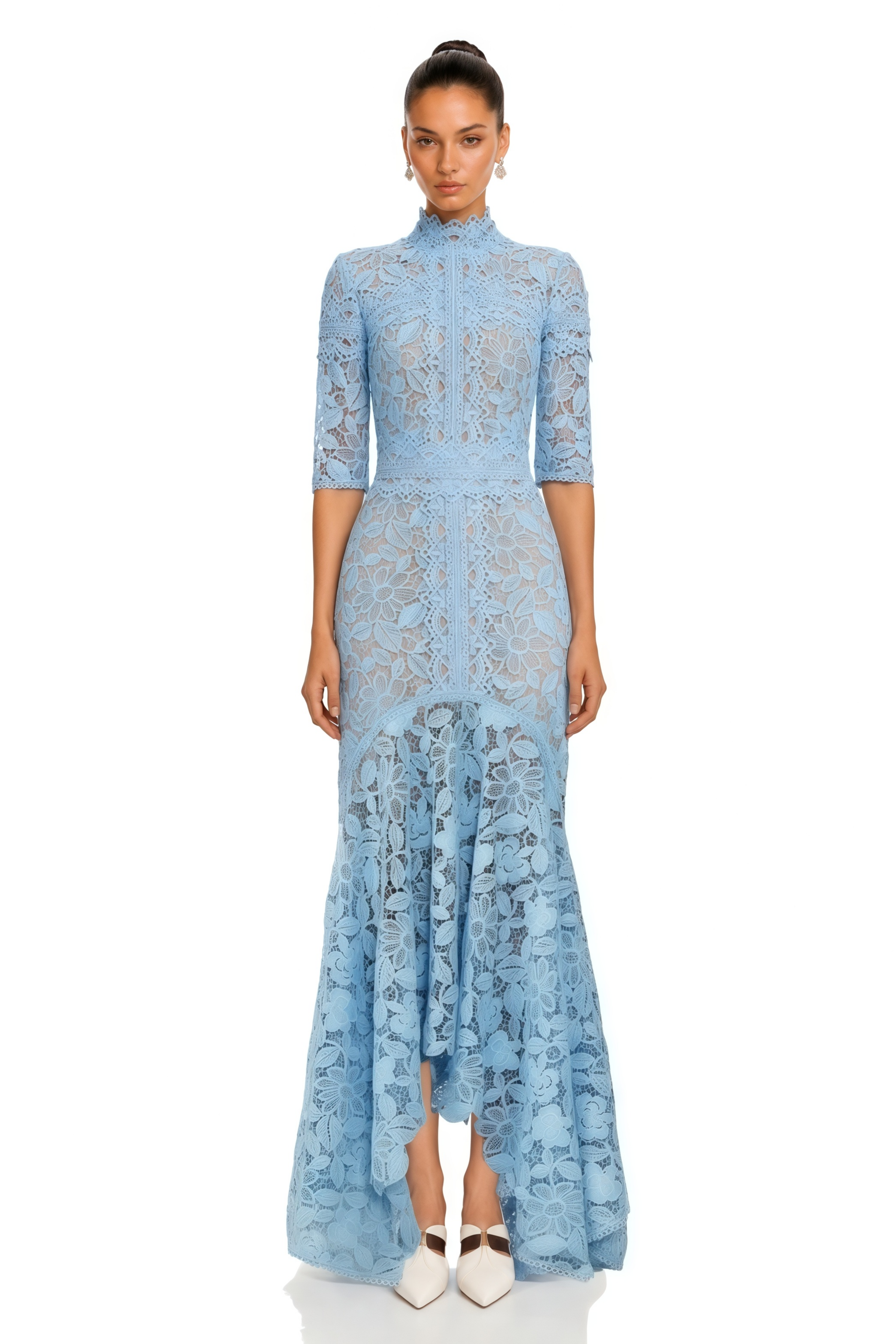 Daniela Blue Floral Lace Mermaid Maxi Dress